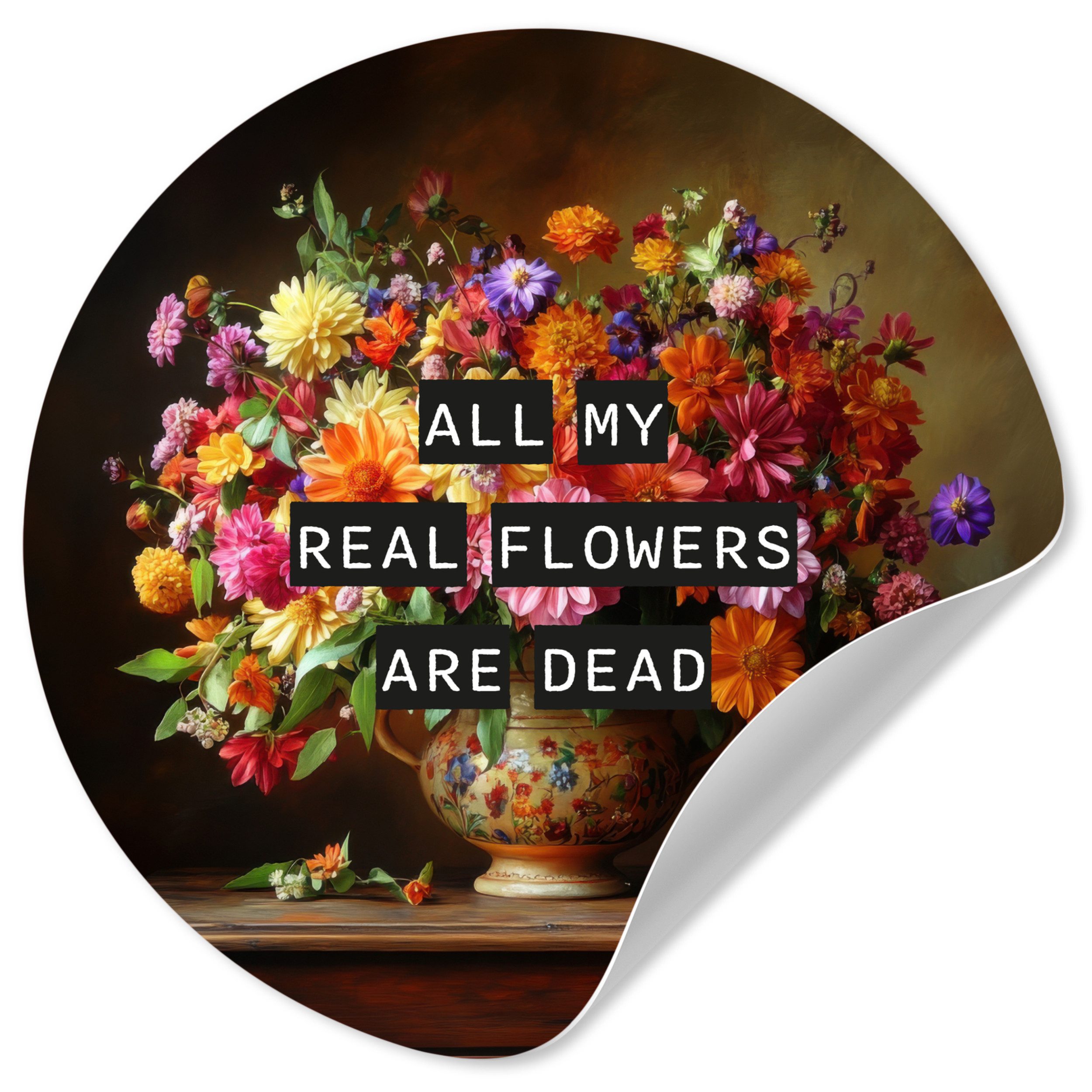 MuchoWow Wandsticker Farbe - Blumen - Vintage - Blumenvase (1 St), Wandtattoo Selbstklebend, Wohnzimmer Deko Aufkleber, 30x30 cm