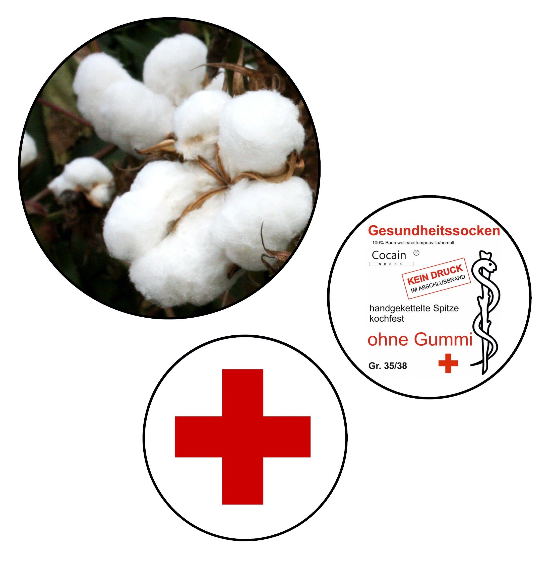 Cocain underwear Gesundheitssocken Kurze Socke ohne Gummi weiss Kurzsocken Arztsocken kein Gummi 100 Bw. (20-Paar) ohne einschneidenden Gummibund, handgekettelt
