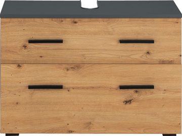 INOSIGN Waschbeckenunterschrank Skara mit Klappe und Schubkasten, schwarze Griffe, Breite 80 cm, Höhe 55 cm