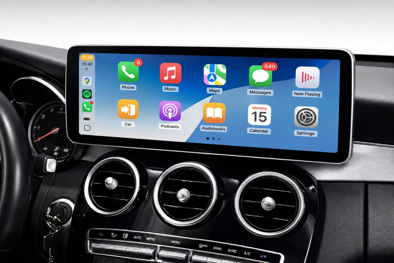 GABITECH Android 14 Autoradio CarPlay GPS für Mercedes C/GLC/V/X W205 NTG 5.0 Autoradio (Bluetooth, WLAN (Wi-Fi), Mobilfunknetz (3G/4G/optional 5G), Drahtlose Verbindung mit Handy, USB-Verbindung, Drahtlos Carplay und Android Auto. Octa-Core. Qualcomm)