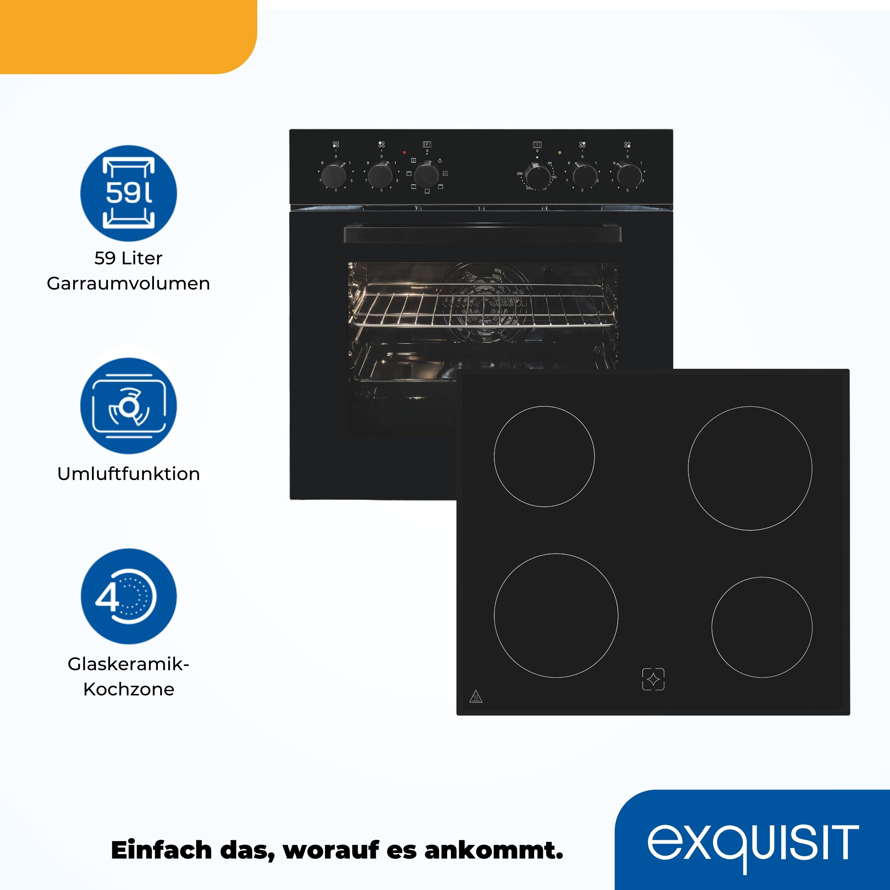 exquisit Elektro-Herd-Set EHE256-U-020 schwarz, Umluft für gleichmäßige Wärme ideal für Plätzchen auf mehreren Blechen – Bild 4 von 5