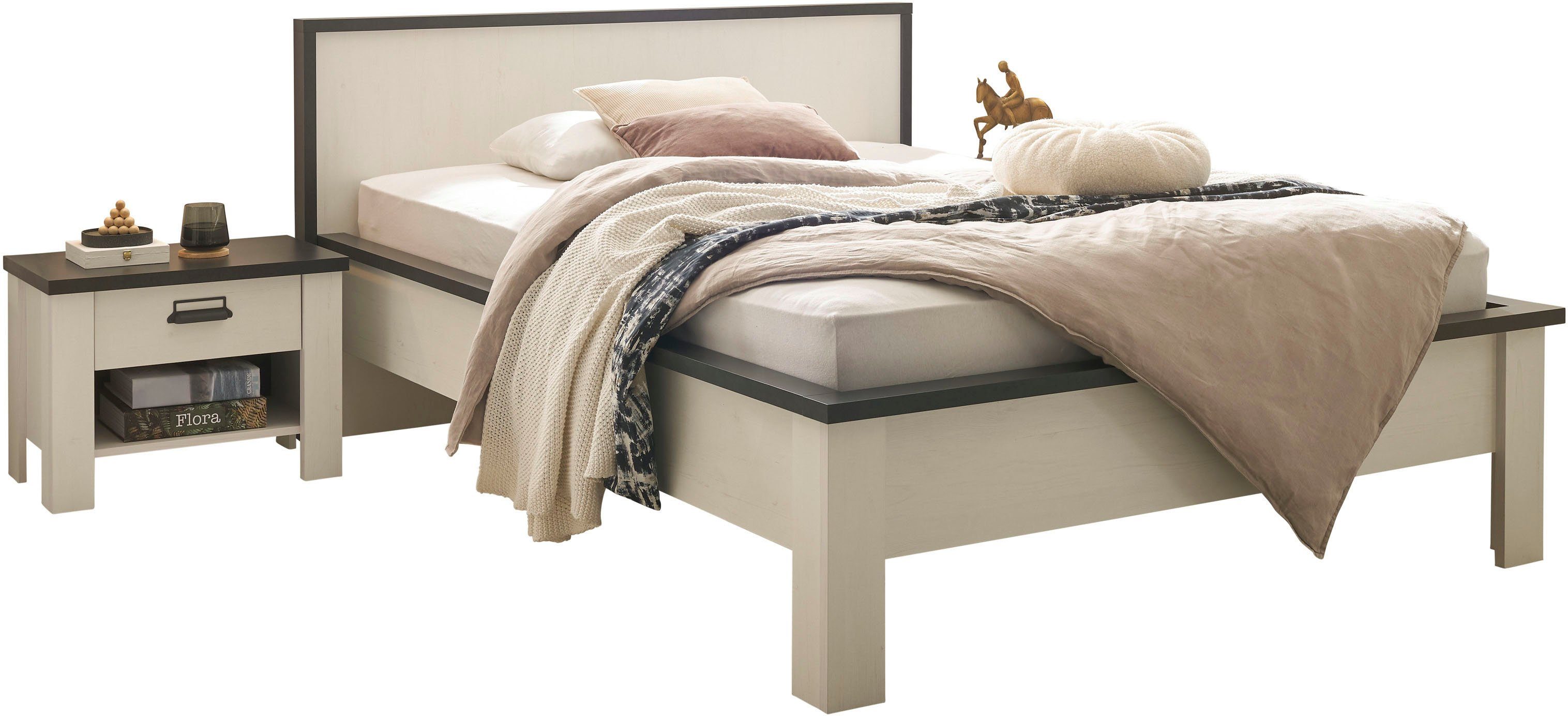 Home affaire Bettanlage SHERWOOD, (3-tlg), Liegefläche Bett 140x200cm, 2 Nachttische mit jeweils 1 Schublade