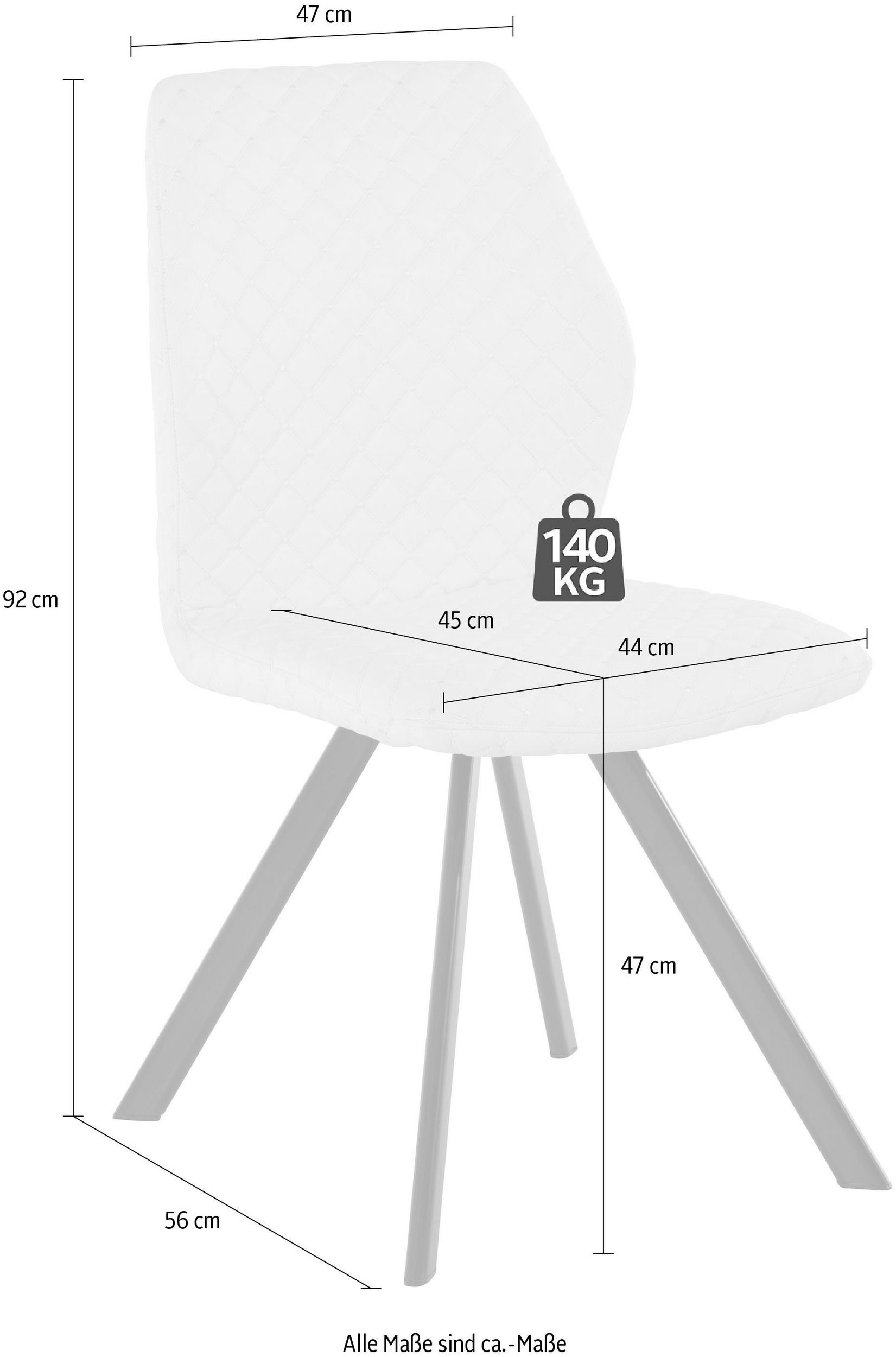 weiteren Farbvarianten, loft24 Bezug Kunstleder (2er-Set), Inez erhältlich Esszimmerstuhl in schwarz cm Sitzhöhe 47