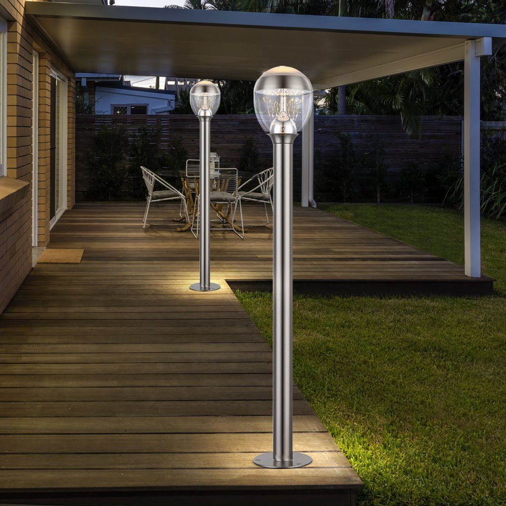 Warmweiß, fest Terrasse LED-Leuchtmittel Steh 34252 Globo Globo LED verbaut, Watt Leuchte Außen-Stehlampe, Beleuchtung 11 Edelstahl