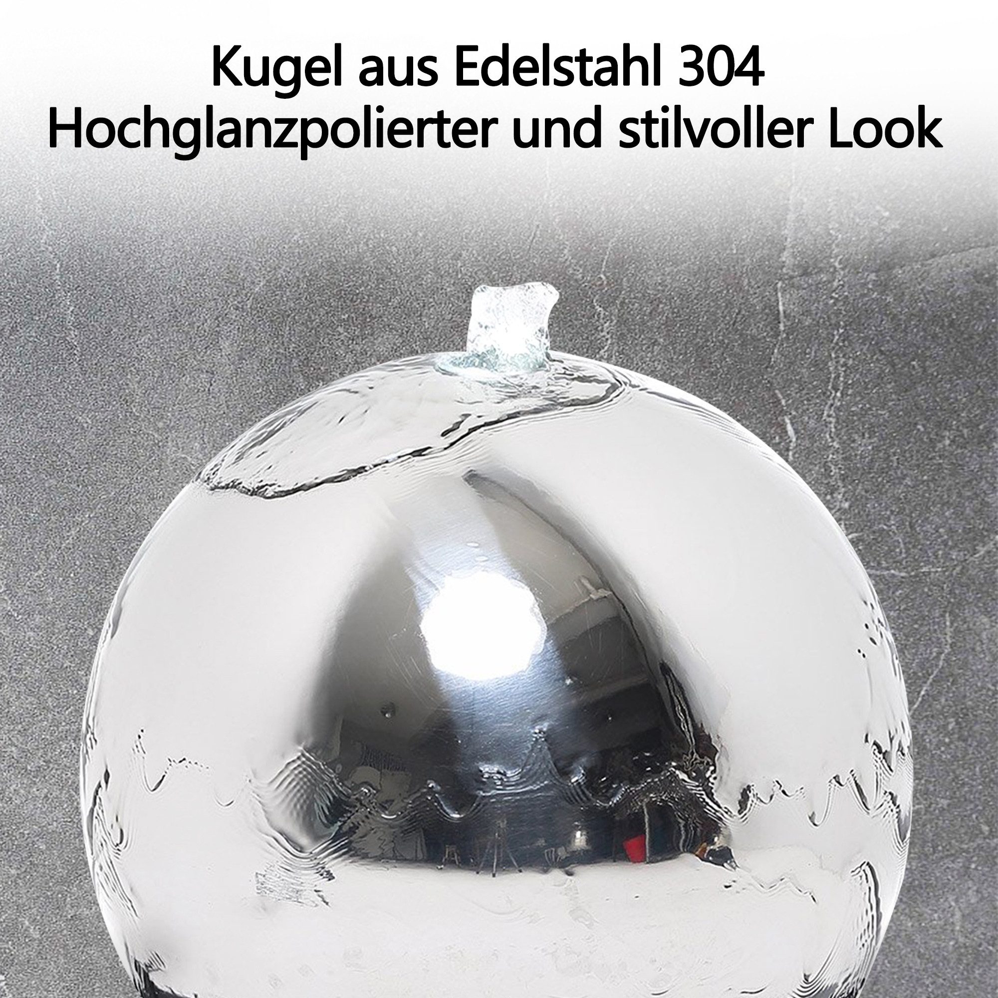 Köhko Zimmerbrunnen Kugelbrunnen aus Edelstahl mit LED-Beleuchtung und Harzbecken