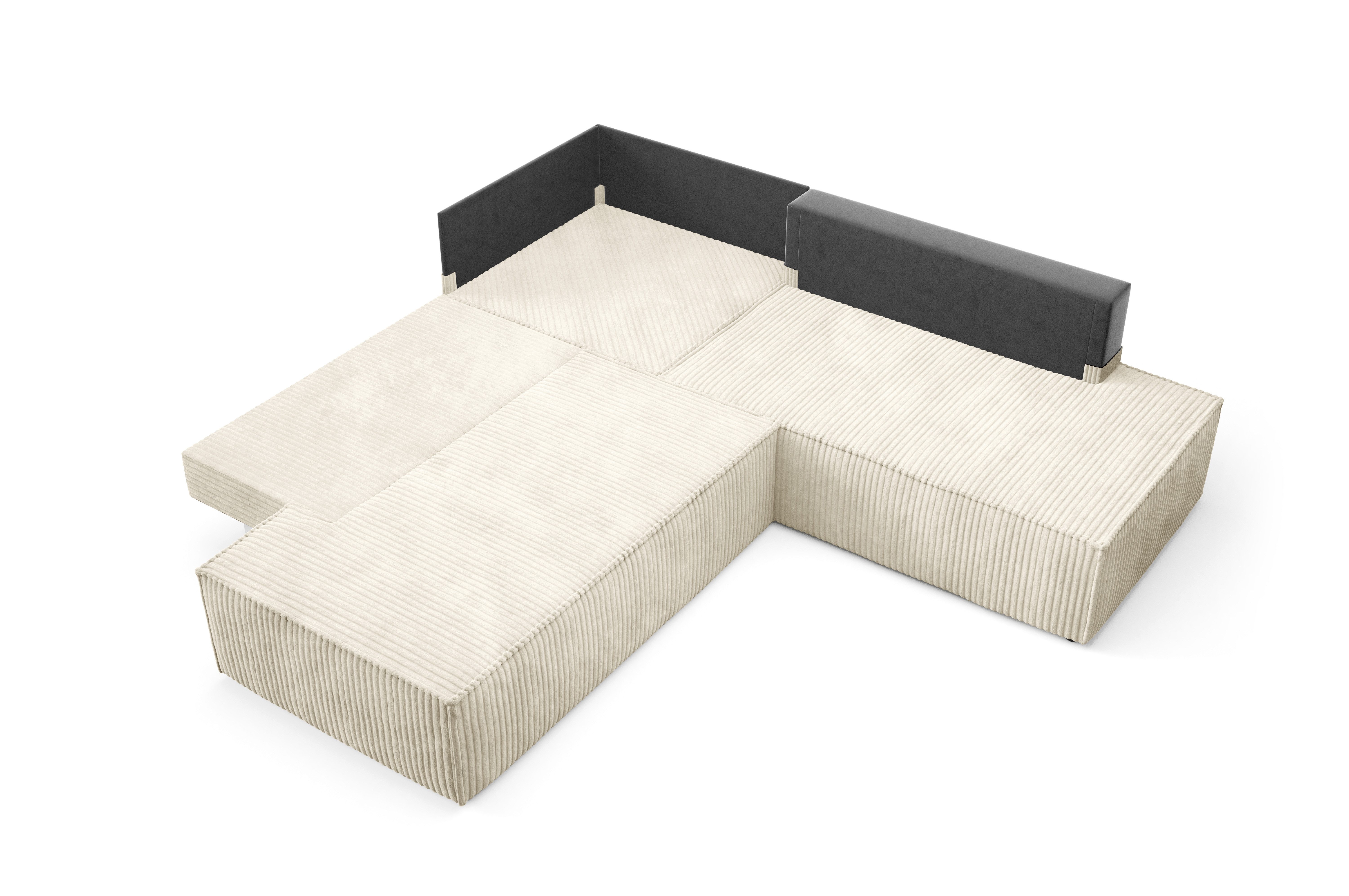 yourhouse24 Ecksofa Tilia II, Cord-Stoff mit Keder, inkl. Schlaffunktion & Bettkasten