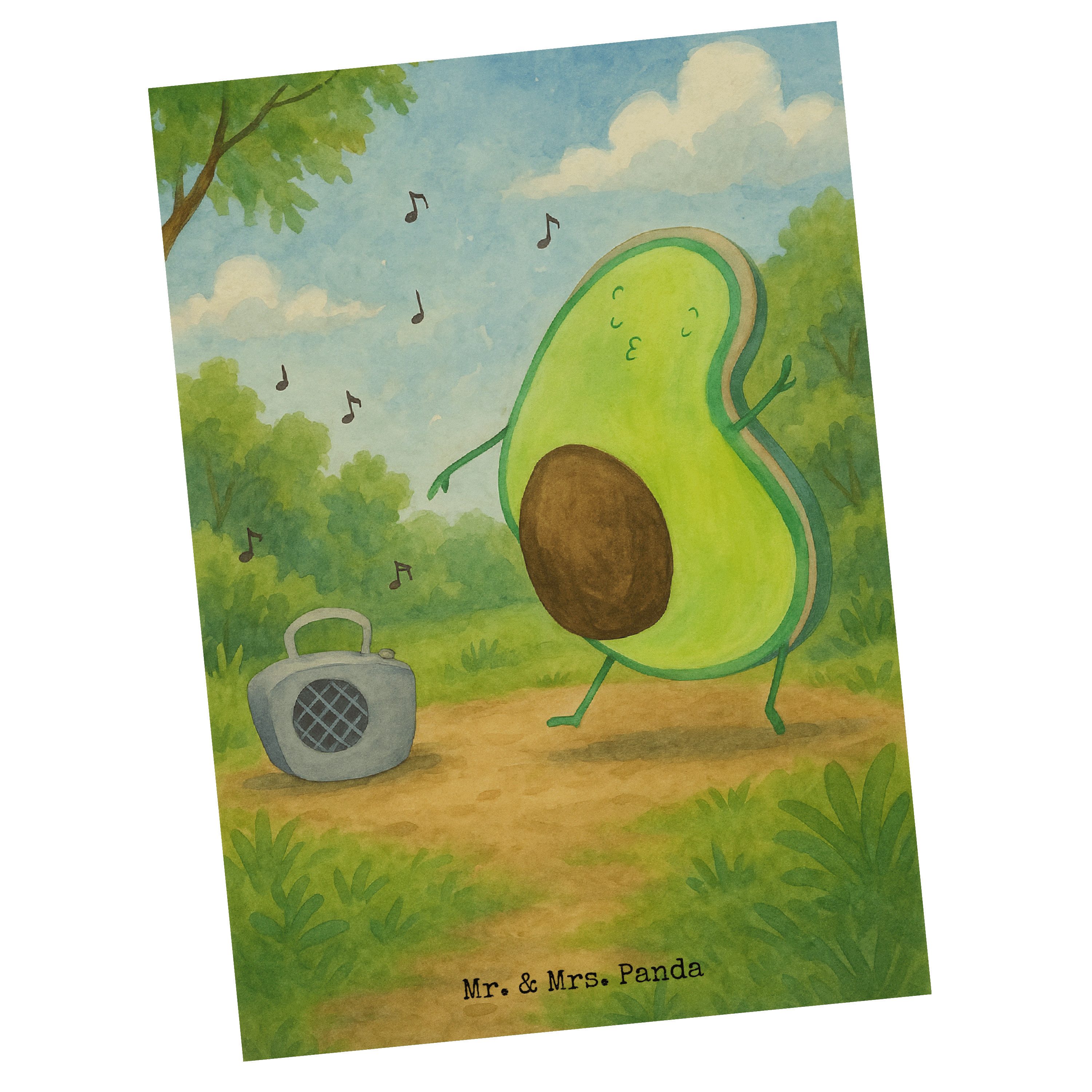 Mr. & Mrs. Panda Postkarte Avocado Tanzen Design, Postkarte, Weiß, Postkarte, Ansichtskarte, Mus, Grußkarte Musik Avocado