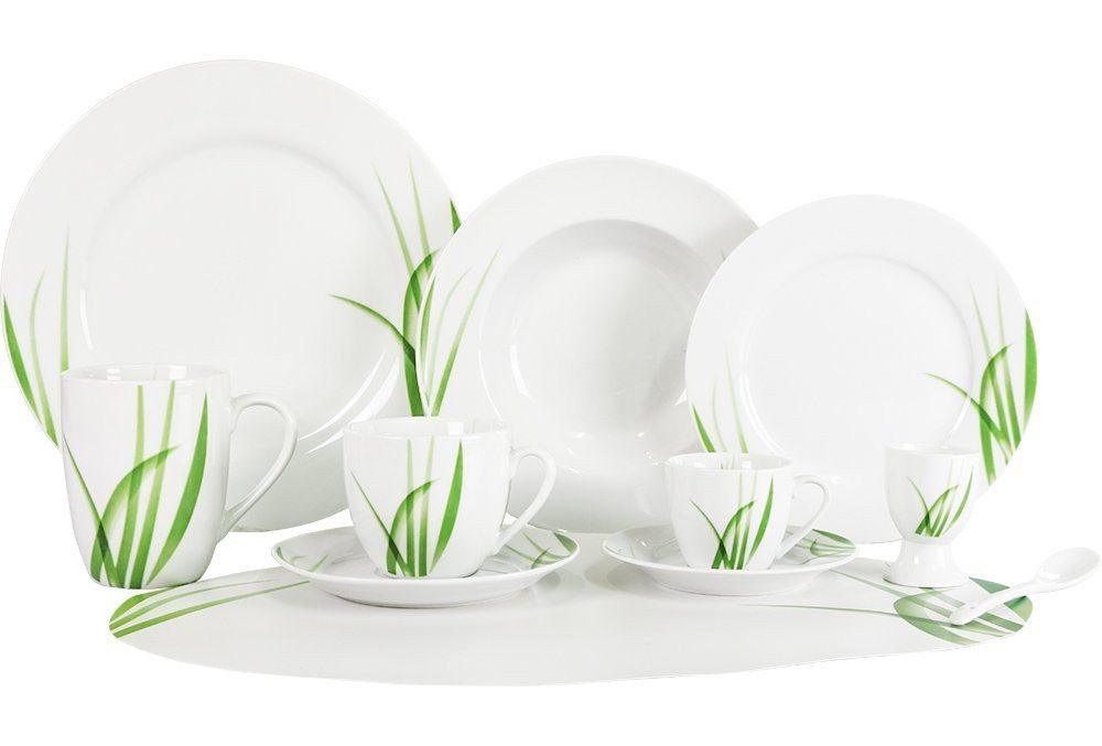 Weiß Dekonaz 66 Porzellan Grün Tafelservice Set, Teiliger Frühstücks