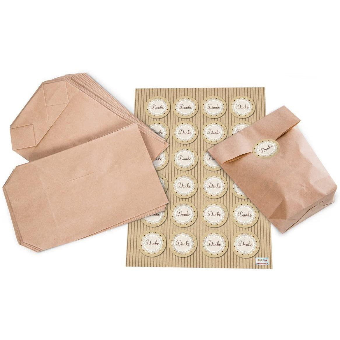 Logbuch-Verlag Geschenkpapier Geschenktüten Set: 24 braune Kraftpapier-Tüten Papiertüten 14 x 22 x