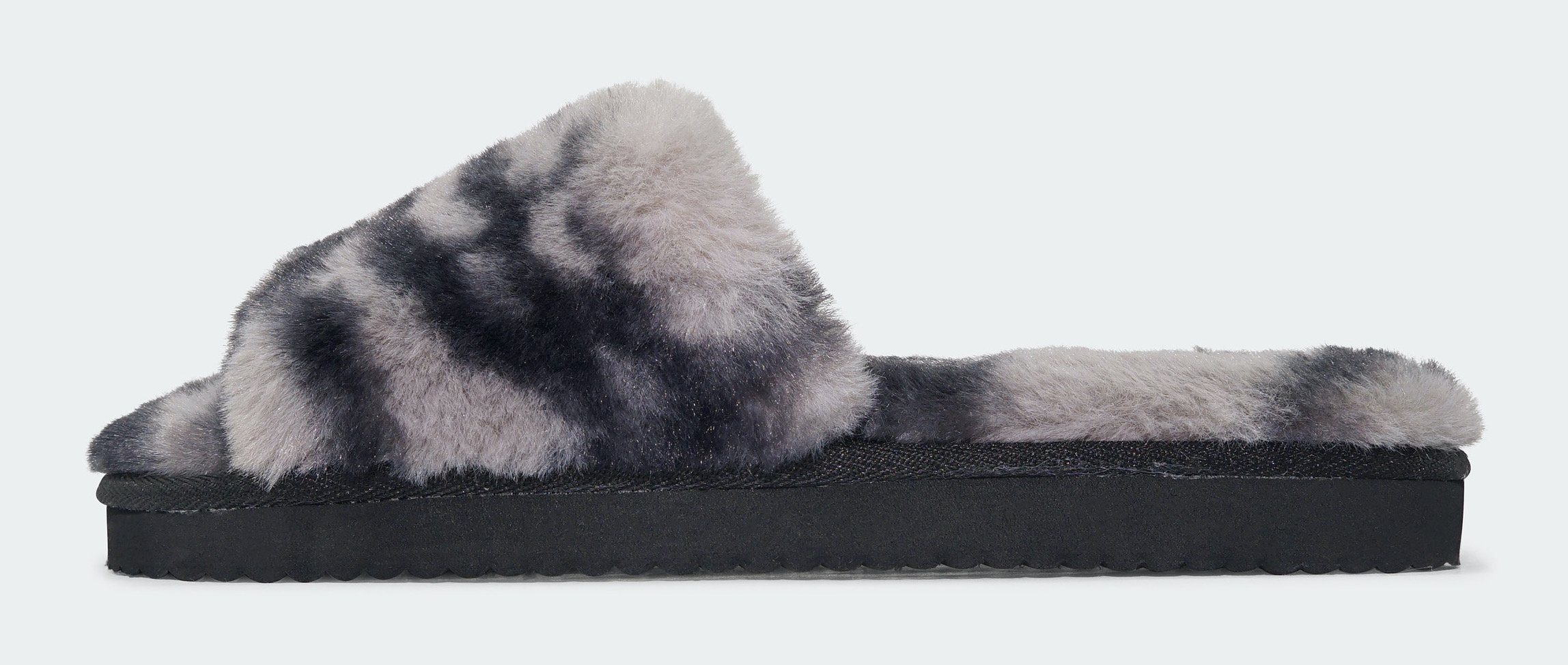 Flip Flop Pantoffel schwarz slide*fur mit Effekt trendigem 2-tone 2 tone