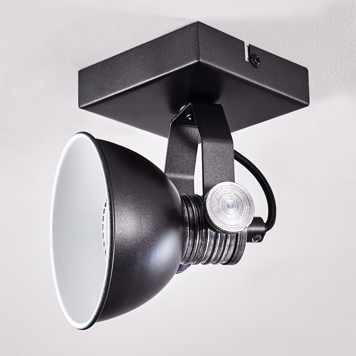 Kelvin, Leuchtmittel, GU10, in hofstein dimmbare Lampenschirm ohne Metall 3000 Schwarz/Weiß, Wandlampe dreh-/schwenkbar, Deckenleuchte Wandspot »Varsi« aus