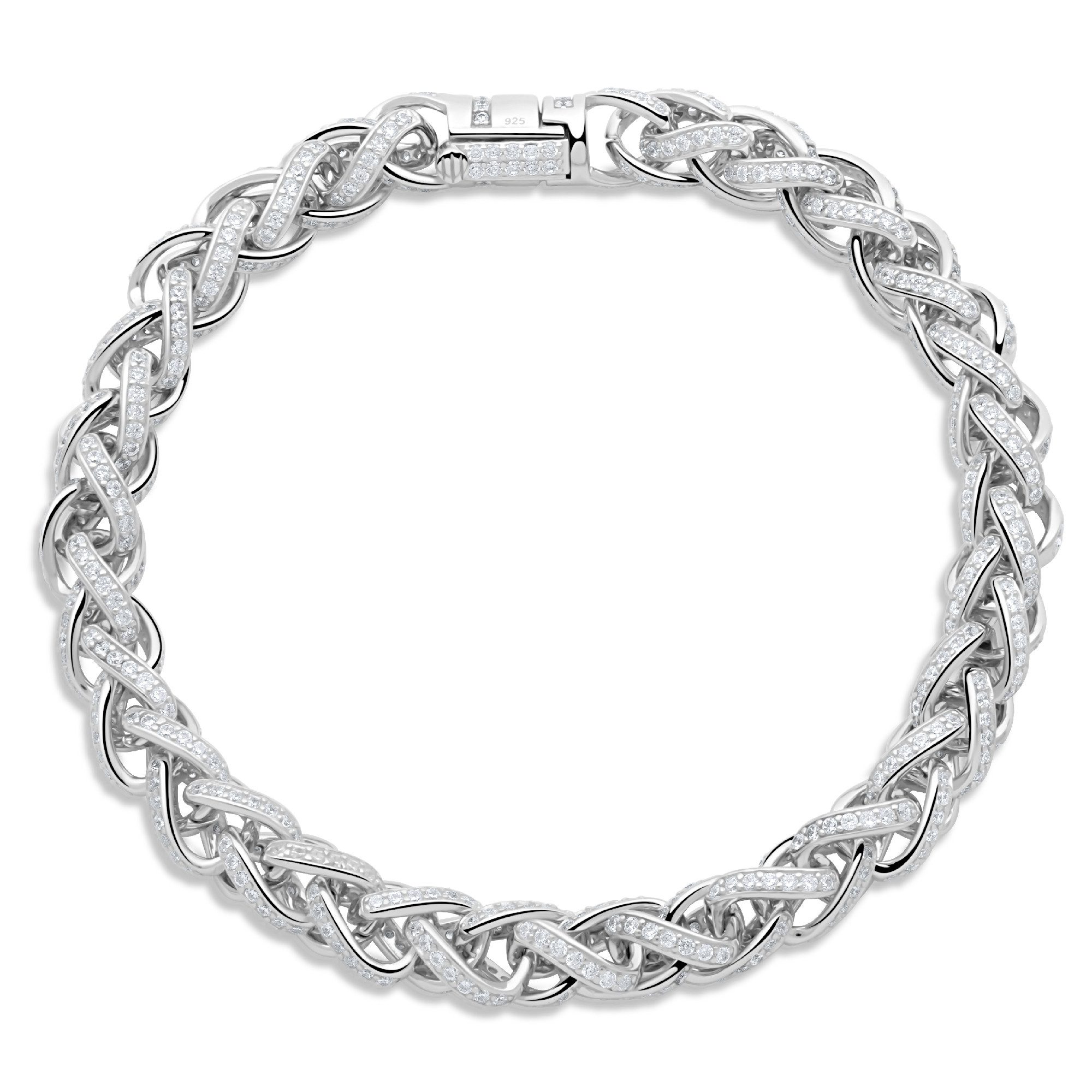 Silberarmband Zopfarmband 8 mm Geflochten Rund 925er Silber Massiv Rhodiniert Zirkon