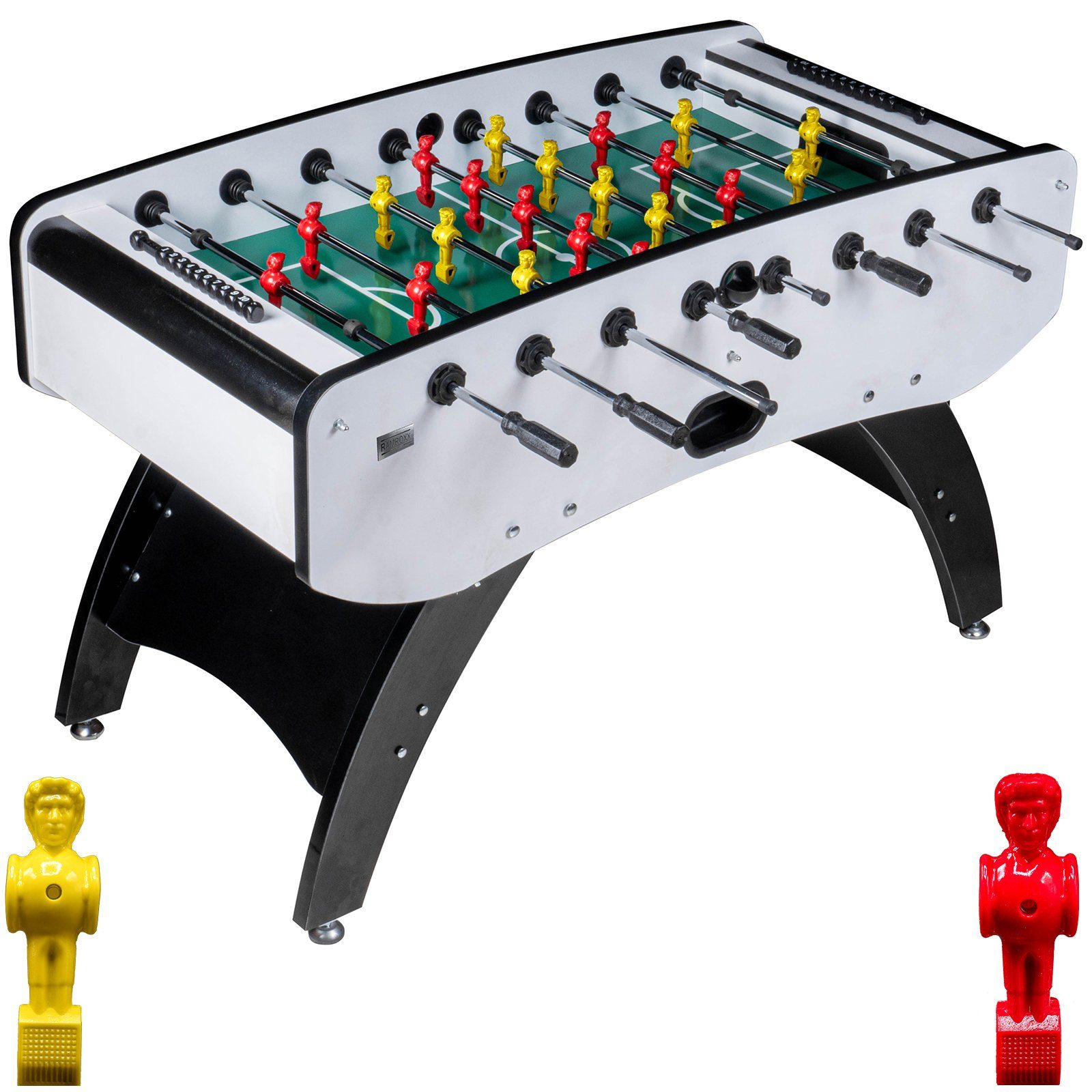 Kickertisch Tischkicker Profi Weiß Schwarz grünes Spielfeld Figuren Gelb Rot 80kg