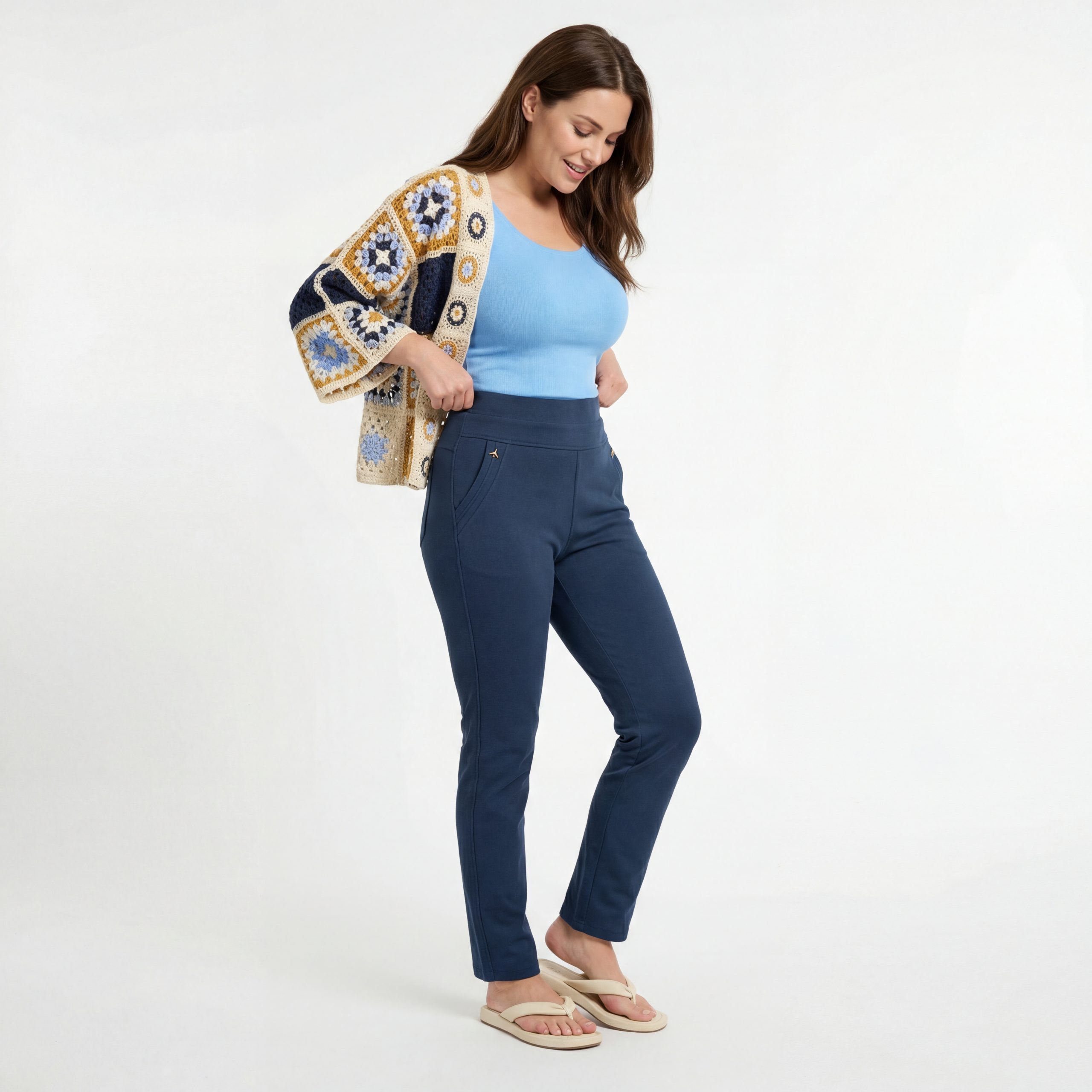 Aurela Damenmode Stretch-Hose Damen Leggings Schlupfhose mit Komfort Bund High Waist mit breitem Gummibund
