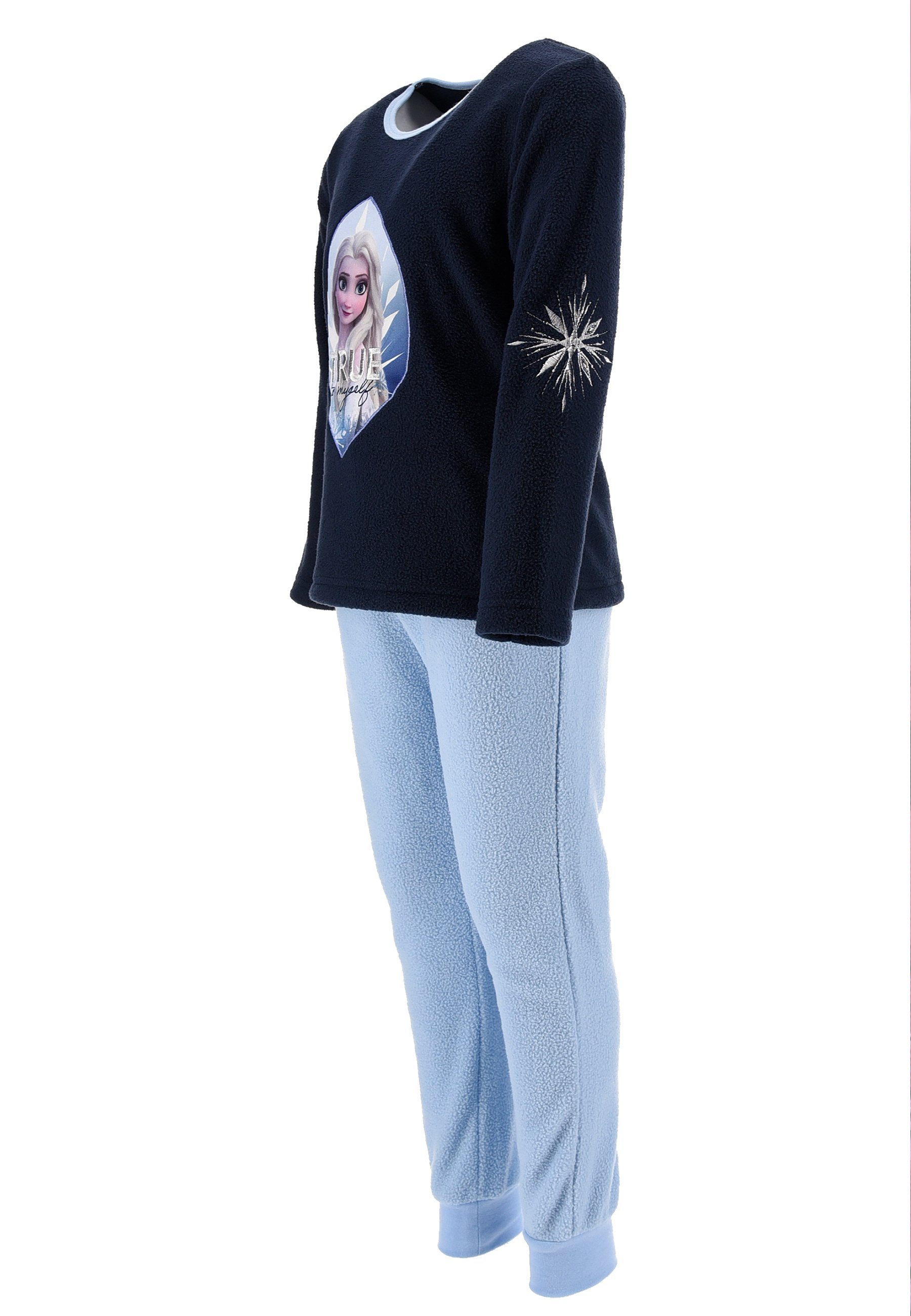 Elsa (2 Schlafanzug Pyjama tlg) Schlafanzug Die Kinder Kinder Schlaf-Hose Blau Frozen Disney Shirt Eiskönigin + Langarm Mädchen