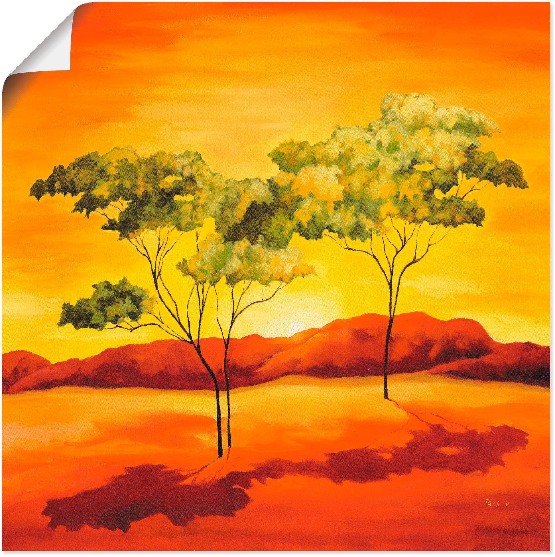 Poster versch. Artland Wandbild (1 St), Sonnenuntergang oder in der in Afrika Alubild, Größen Steppe, Wandaufkleber als Leinwandbild,