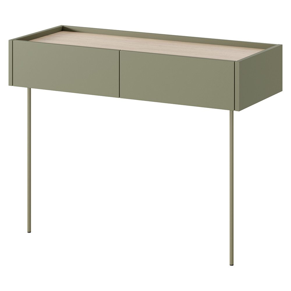 Lomadox Schminktisch DELFT-141, in olivgrün und Eiche, 100 cm breit, grifflos