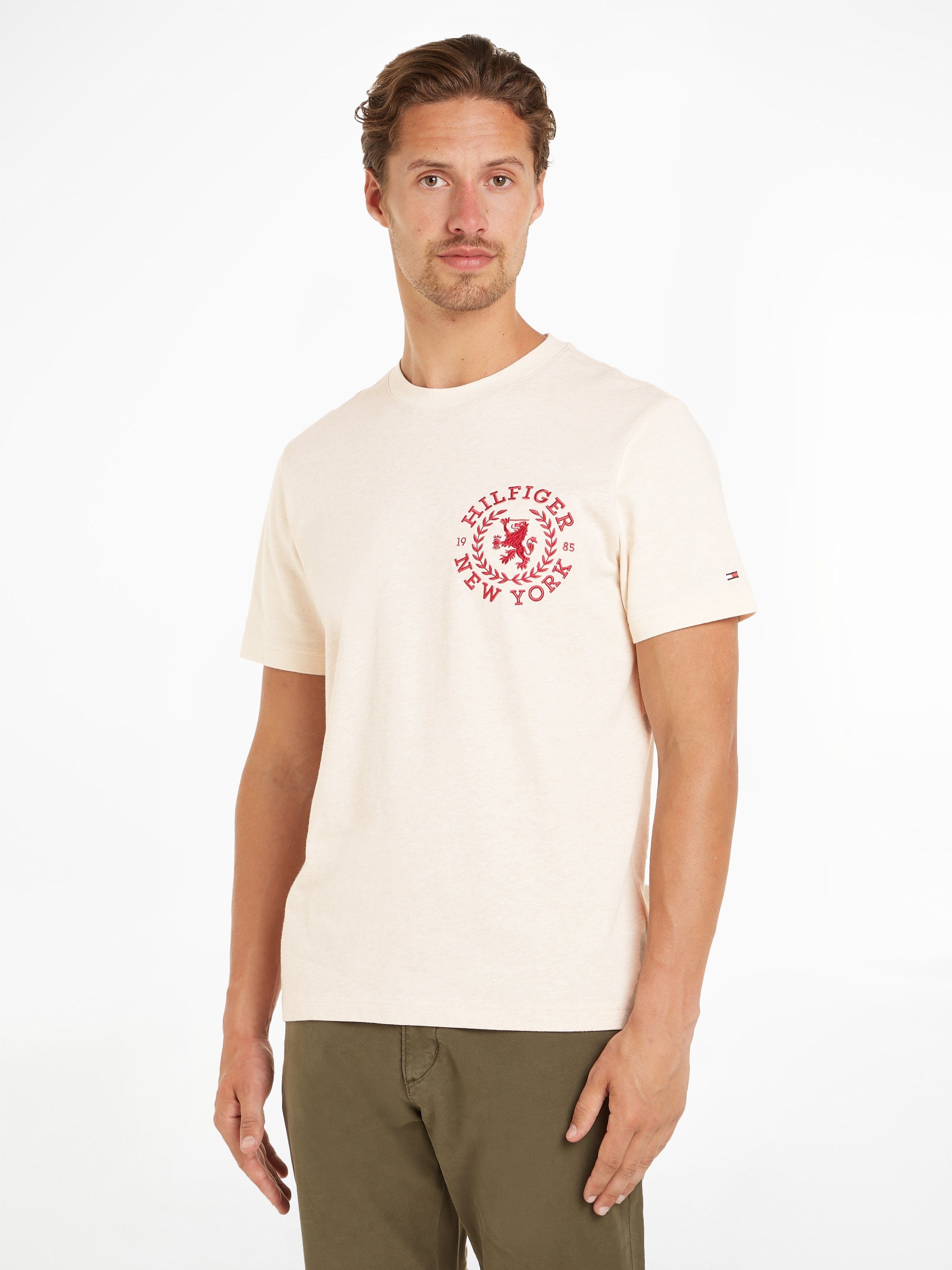 Tommy Hilfiger Kurzarmshirt ICON CREST TEE mit Tommy Hilfiger Stickerei auf der Brust Calico Heather/Multi