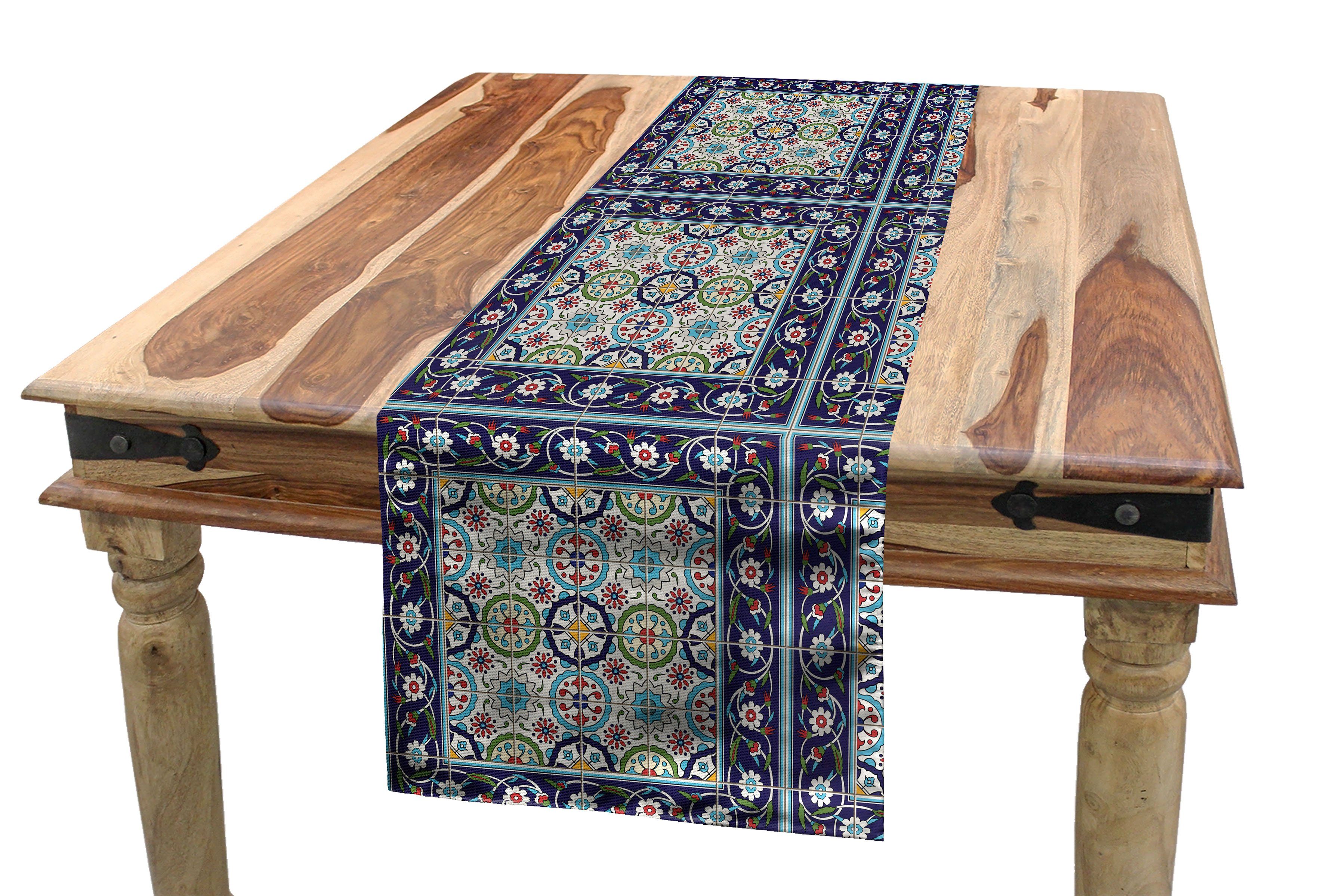 Abakuhaus Tischläufer Esszimmer Küche Rechteckiger Dekorativer Tischläufer, Ethnische Türkisch-Osmanische Fliesen Aussehen