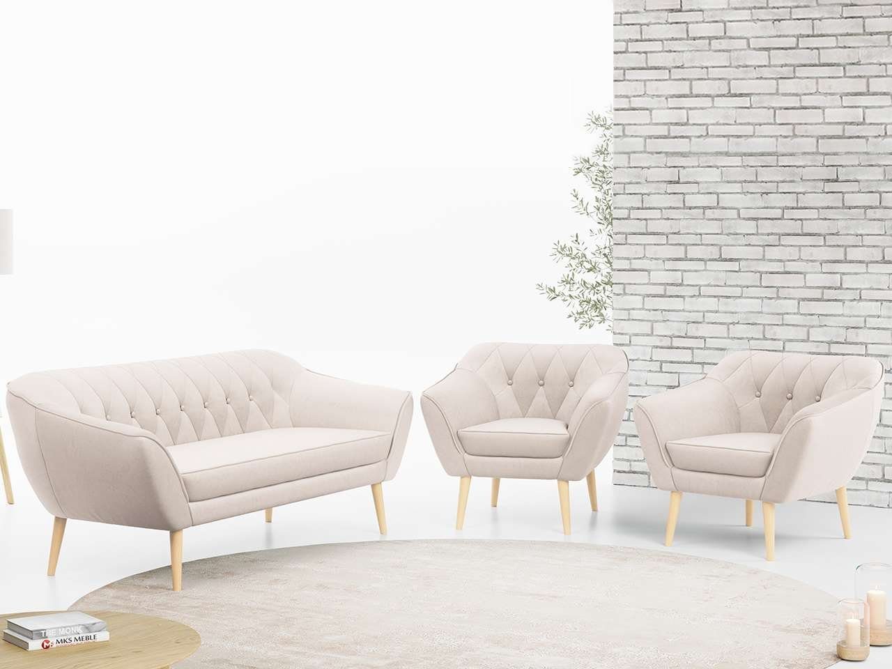 MKS MÖBEL Sofa PIRS 3 1 1, mit Relaxfunktion, Moderne Sofa Set, Skandinavische Deko Cremige Casablanca