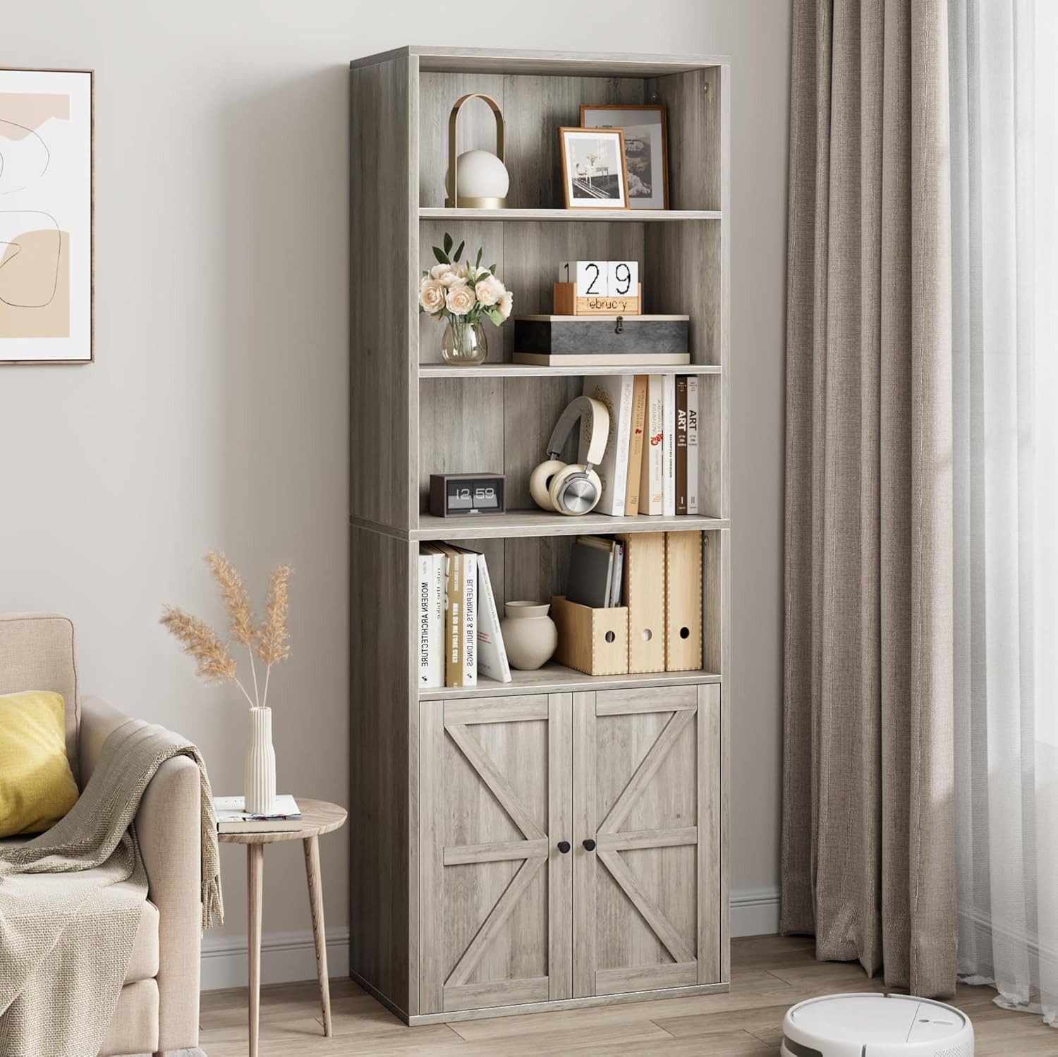 GarveeMore Bücherregal mit Türen,6 Regal Display günstig online kaufen