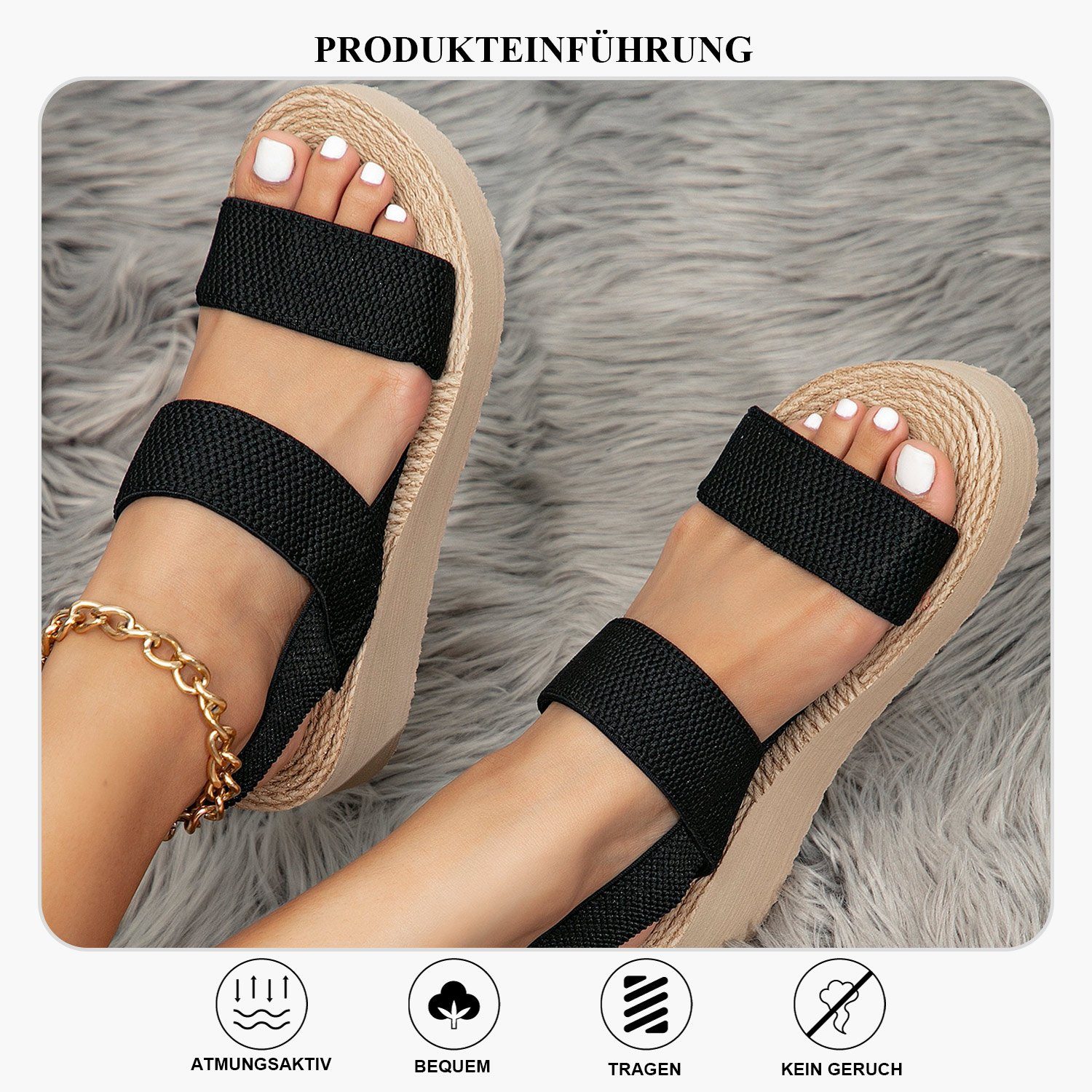 Daisred Keilsandalen Damen Riemen Sandale elastischen Plateau Sommerschuhe