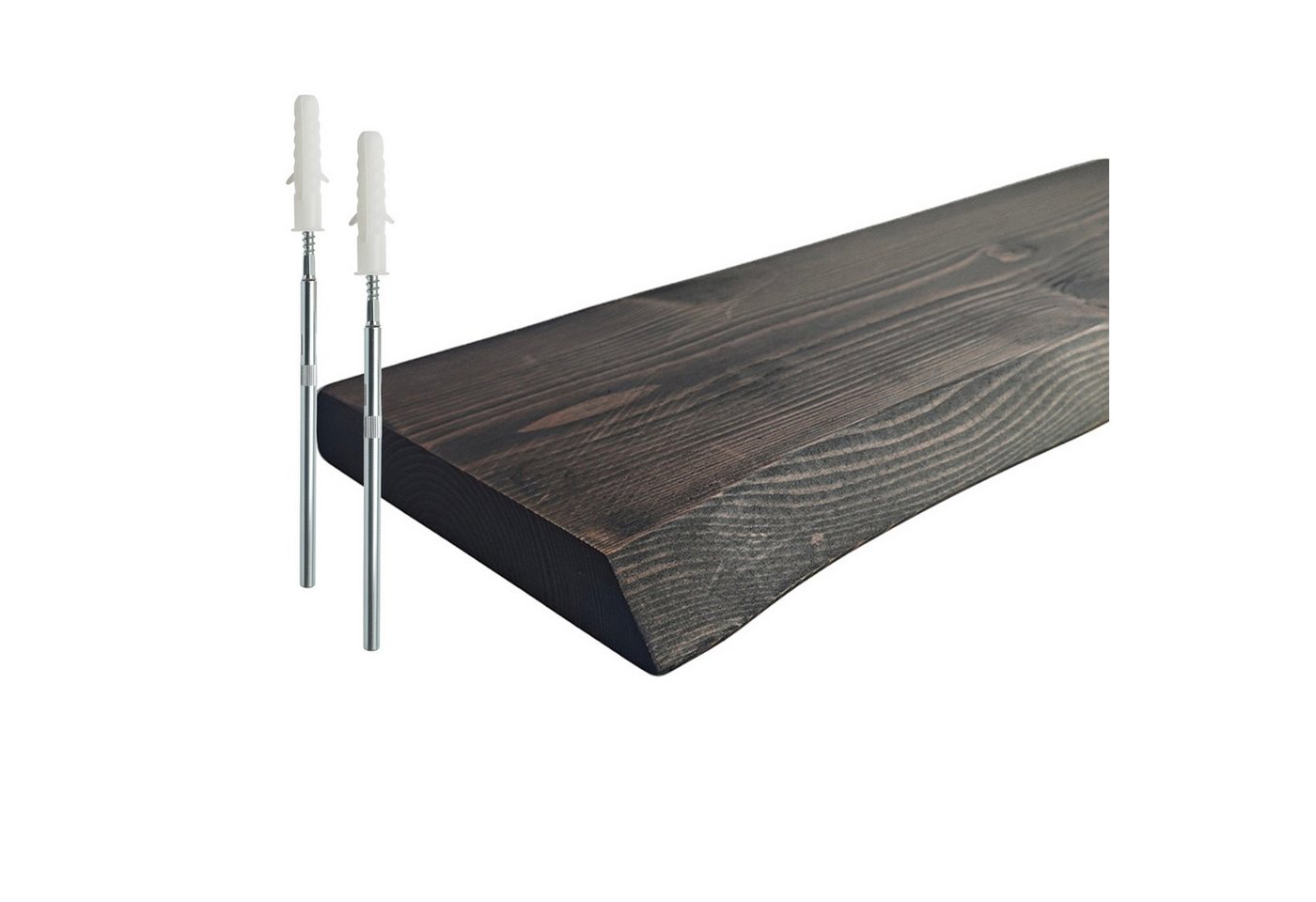 relaxdays Wandregal Massivholz Baumkante, 1-tlg., schwarz, 100 cm