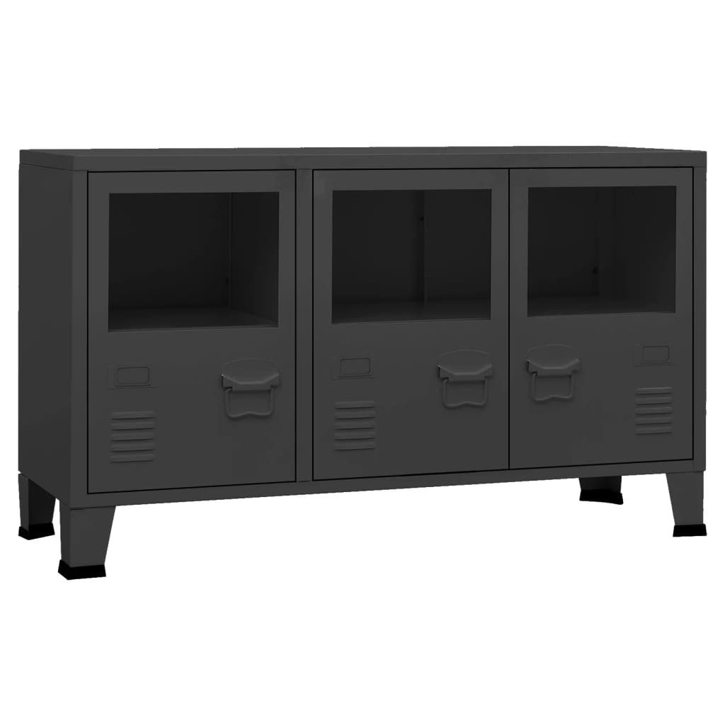 vidaXL Sideboard Industrial Sideboard Schwarz 105x35x62 cm Metall und Glas (1 St)