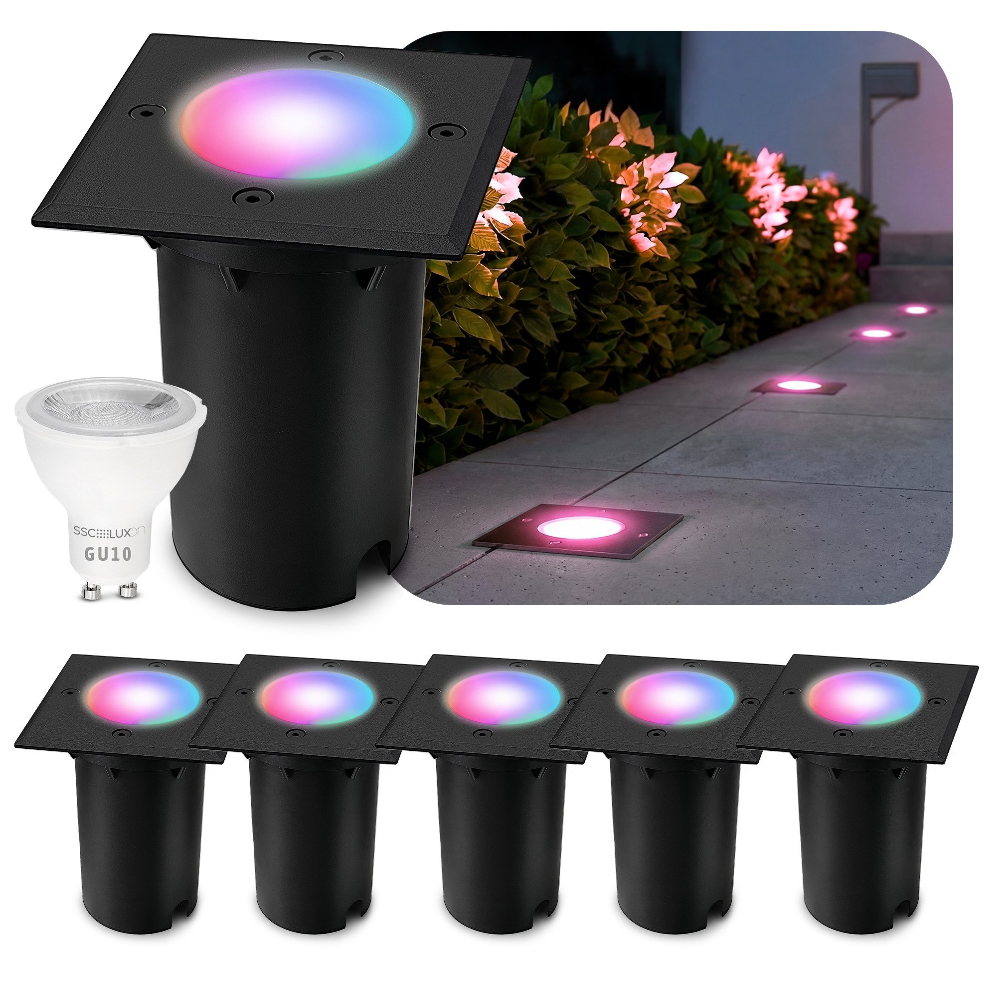 SSC-LUXon KALPA Bodeneinbaulampe eckig schwarz IP67 inkl. smart GU10 RGB CCT, Smart