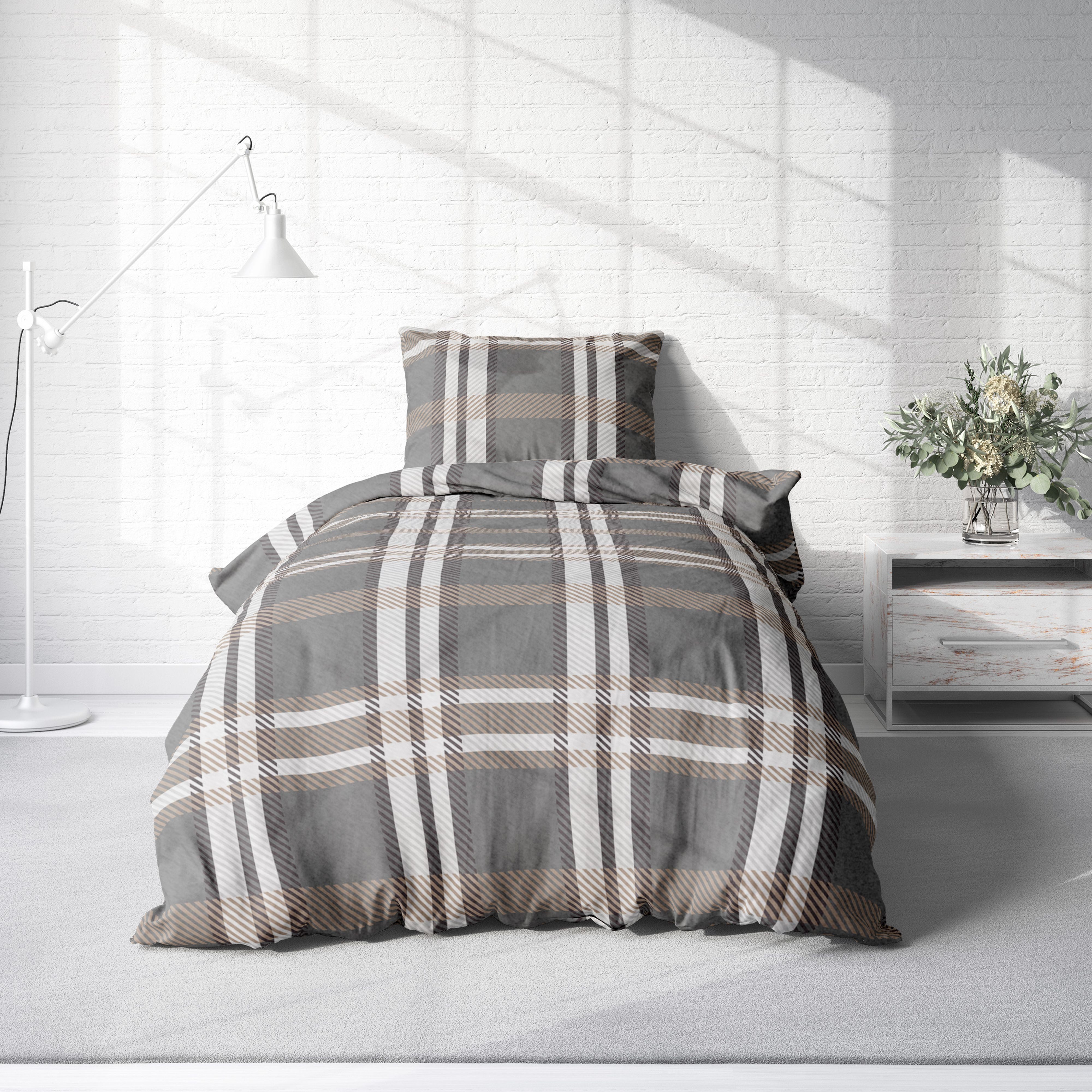 One Home Bettwäsche Karo Streifen, Fleece, 4 teilig, Kariert modern, kusche günstig online kaufen