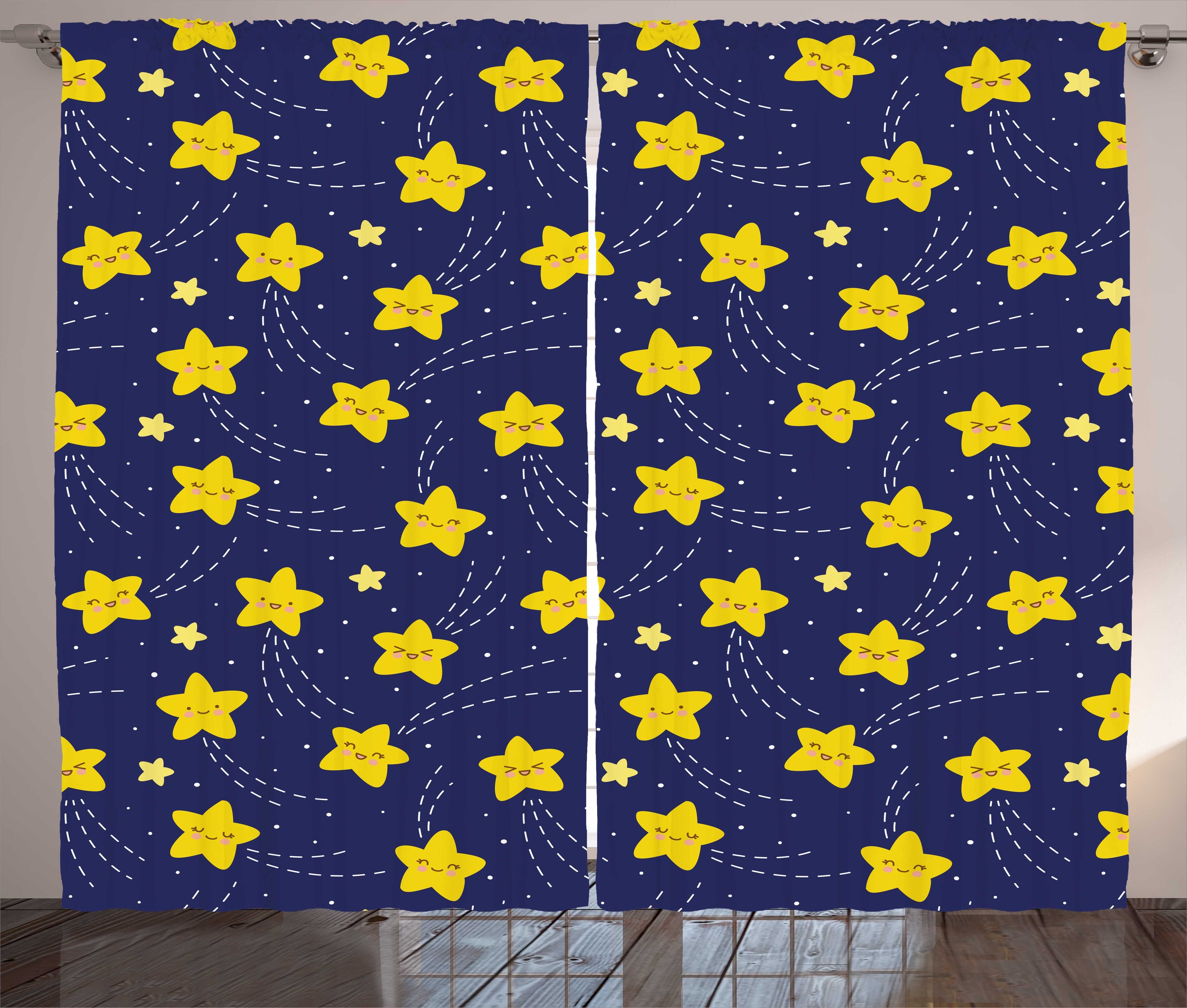 Gardine Schlafzimmer Kräuselband Vorhang mit Schlaufen und Haken, Abakuhaus, Kindergarten Cartoon Happy Night Sterne