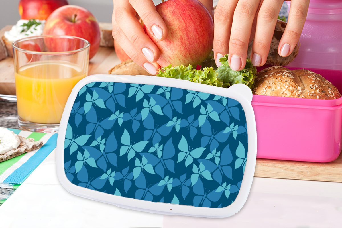 MuchoWow Kunststoff, - - Brotdose Blau, Lunchbox Snackbox, Schmetterlinge Mädchen, rosa Kunststoff (2-tlg), für Muster Erwachsene, Kinder, Brotbox