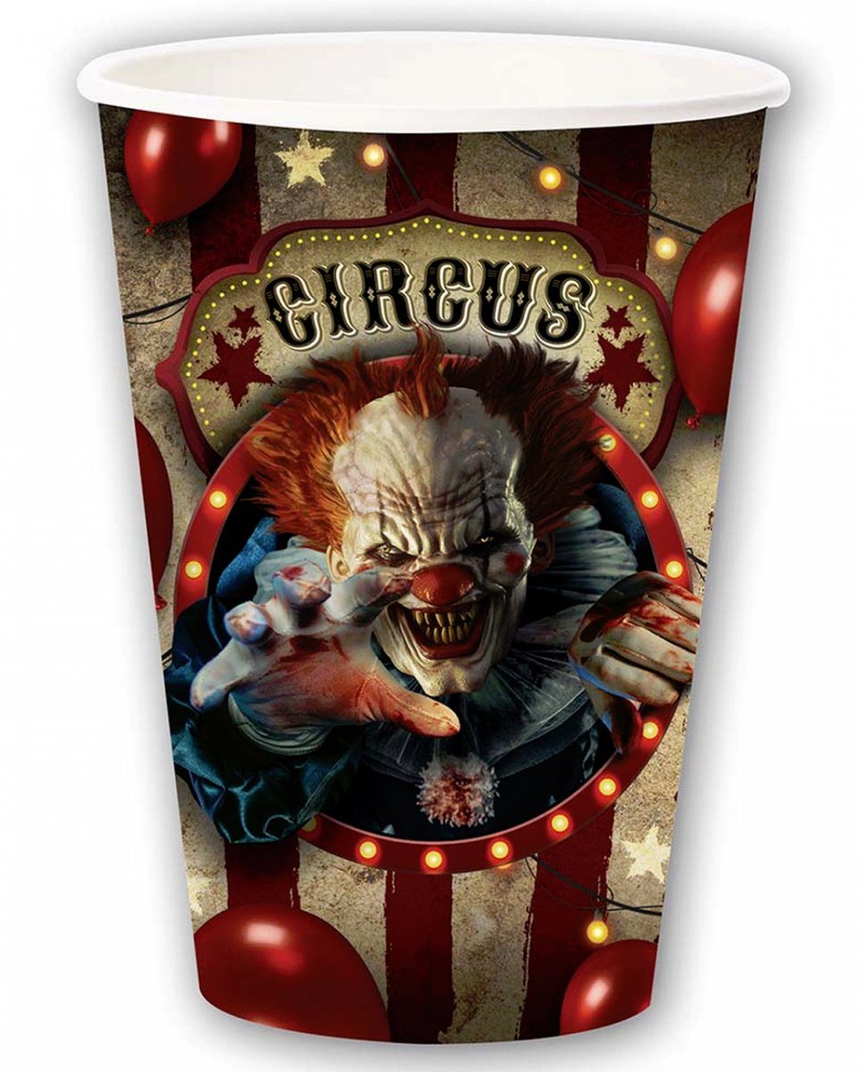 Halloween für Horrorclown groß Pappe Circus Pappbecher 6, Einweggeschirr-Set Horror-Shop