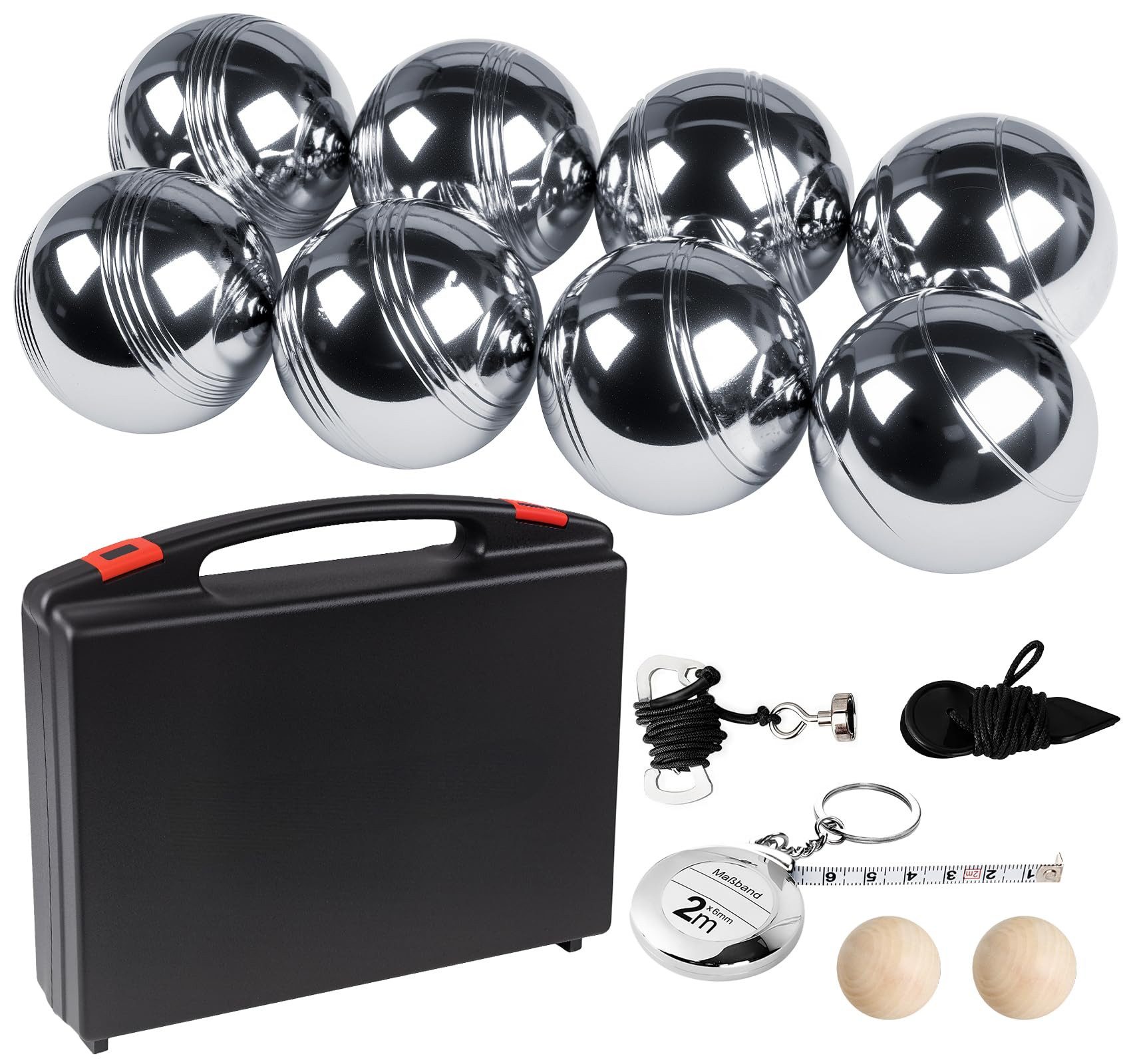 lindahandel Spielball Boule Set 6/8 Metallkugeln – Petanque mit Hartschalenkoffer & Tasche, Outdoor Gartenspiel für Erwachsene&Familie – ideal für Camping&Strand