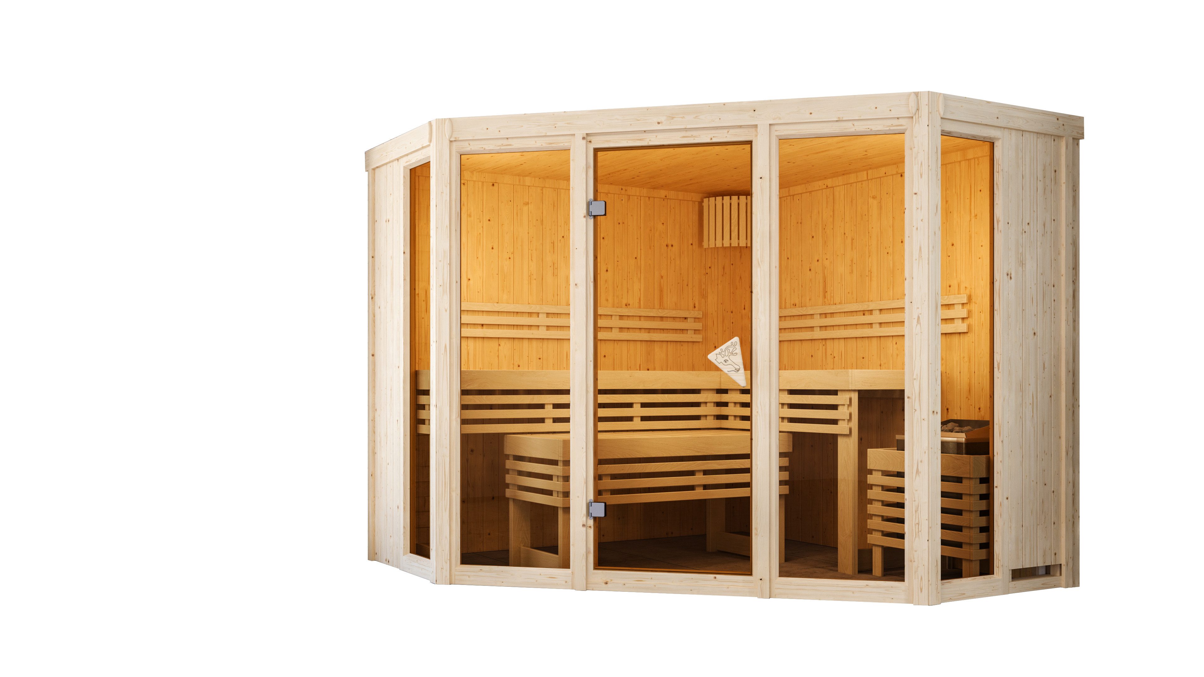 Karibu Sauna Innensauna Inara inkl. Saunaofen 9kW integr. Steuerung, nordisches Fichtenholz, Made in Germany