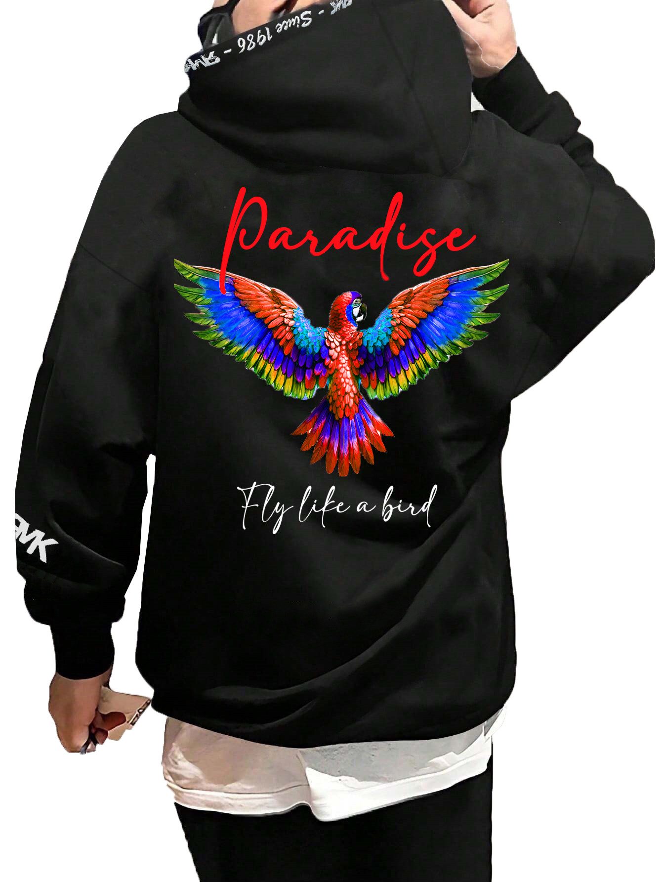 RMK Hoodie Herren Kapuzenpullover Pullover Pulli Paradise Mit Papagei Print