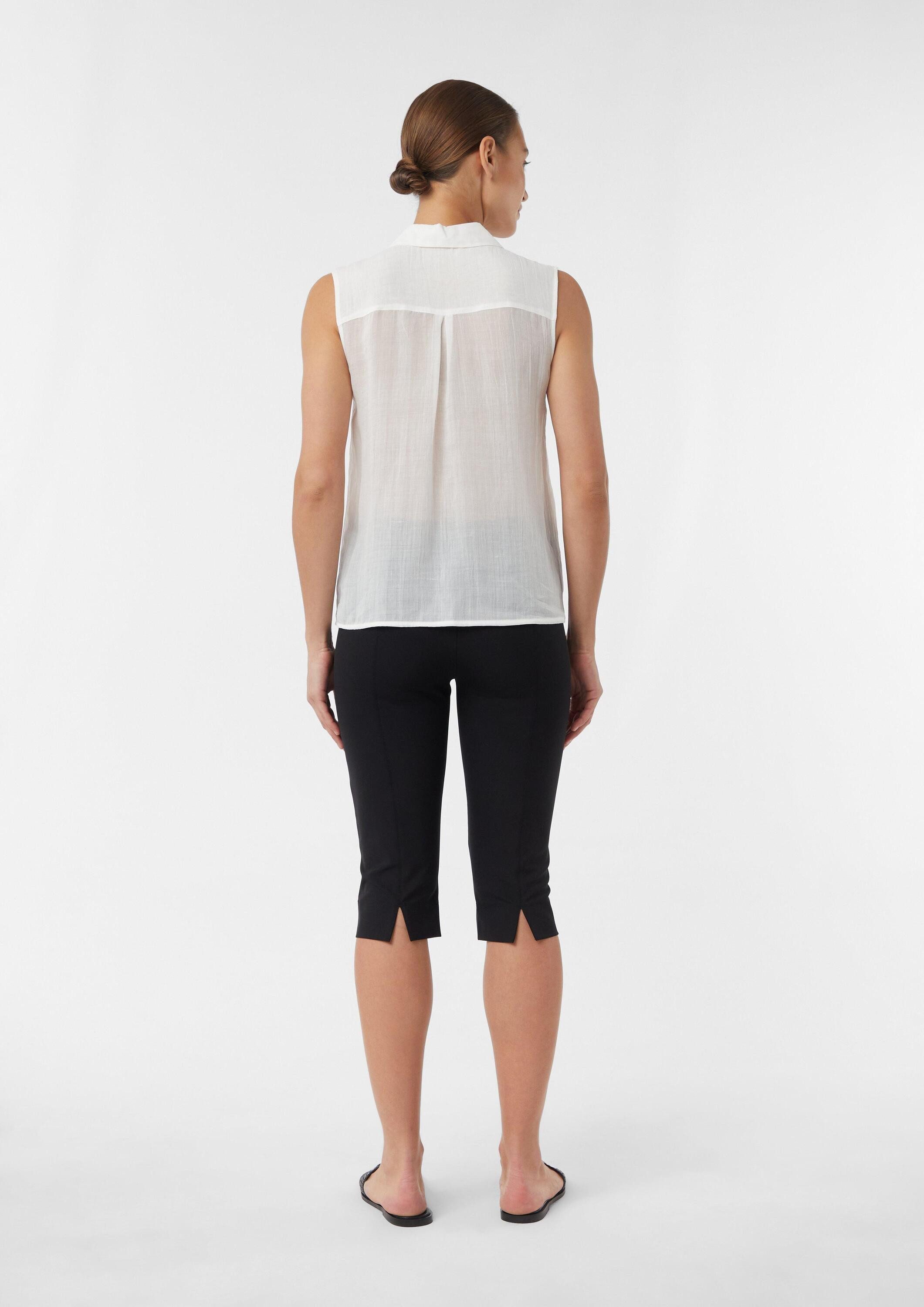 comma Blusentop Bluse Ärmellose Ramie-Bluse mit aufgesetzten Taschen
