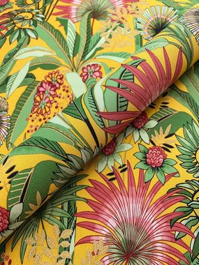 Newroom Vliestapete, Gelb Tapete Modern Dschungel - Mustertapete Blumentapete Grün Rot Tropisch Floral Palmen Blätter für Wohnzimmer Schlafzimmer Küche