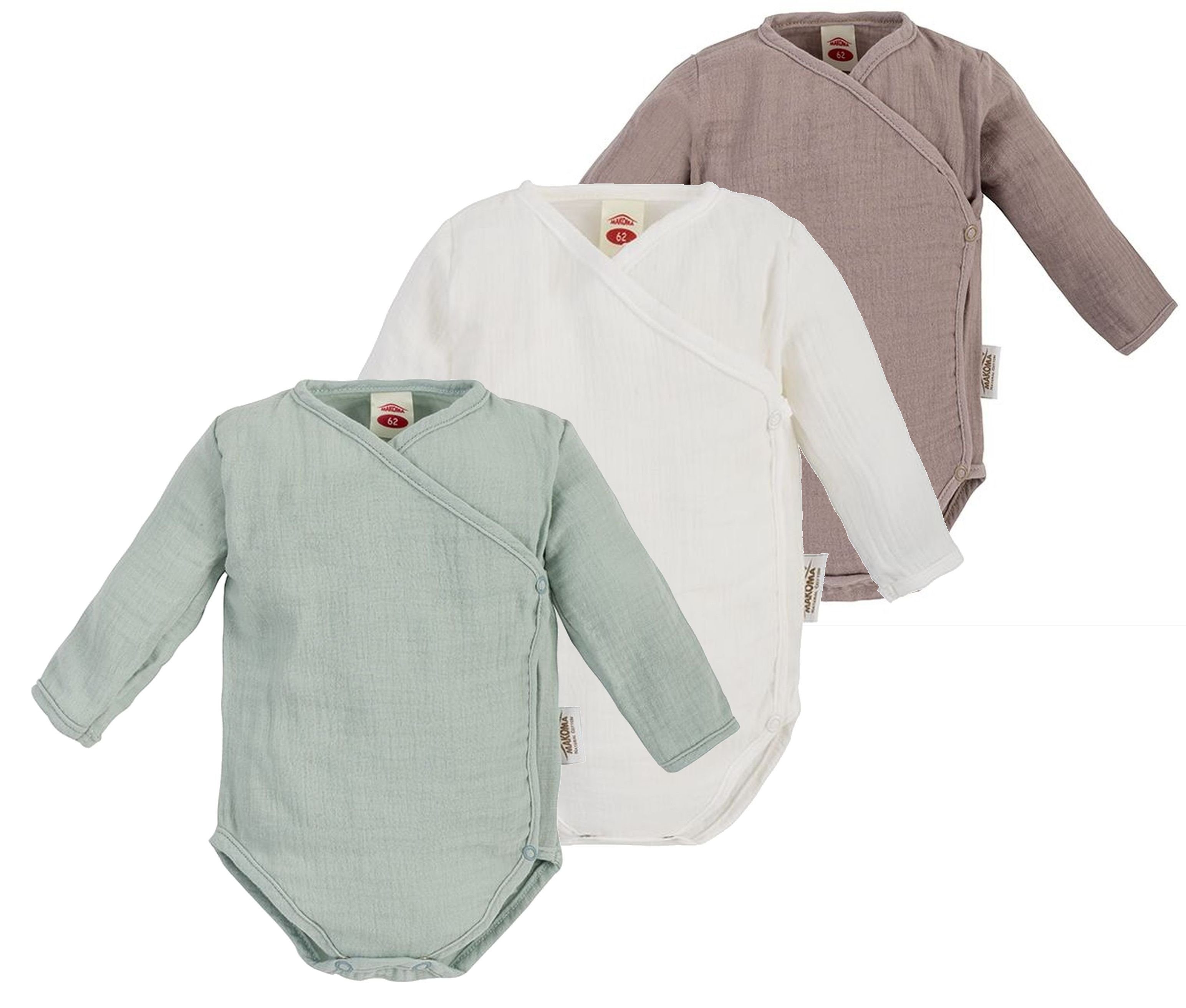 Makoma Wickelbody Makoma Langarm Wickelbody Musselin Body (Spar-Set, 3-tlg., 3er-Pack) 100% Baumwolle