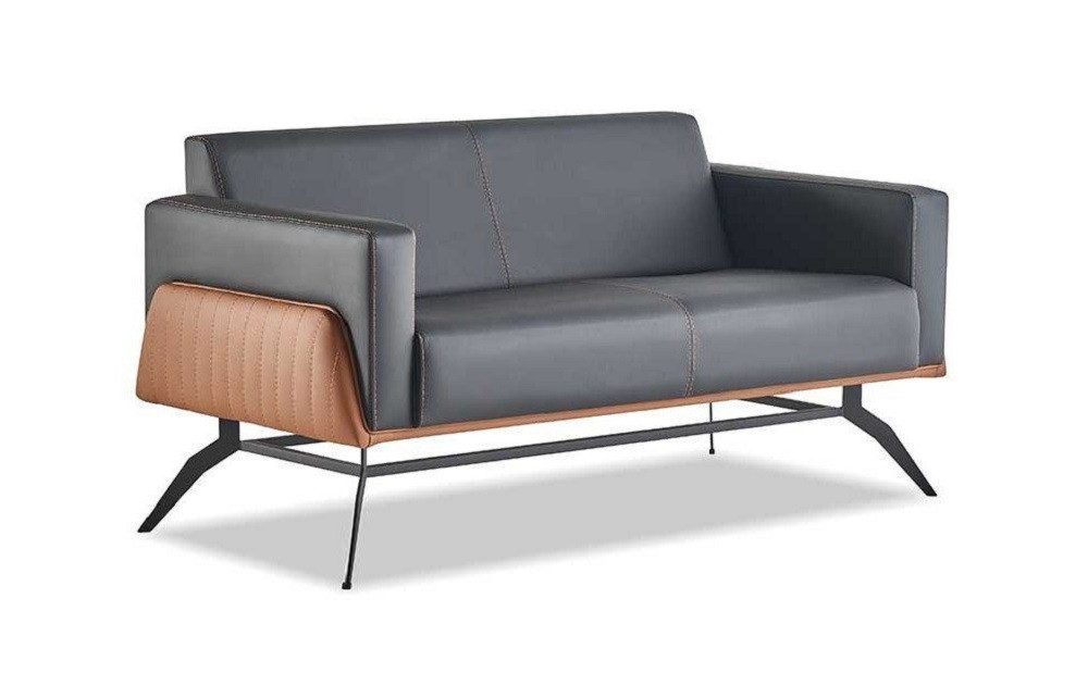 Xlmoebel 2-Sitzer Schwarz Braun Ledersofa Modern mit Edelstahl und Holz, 1 Teile, Made in Europa