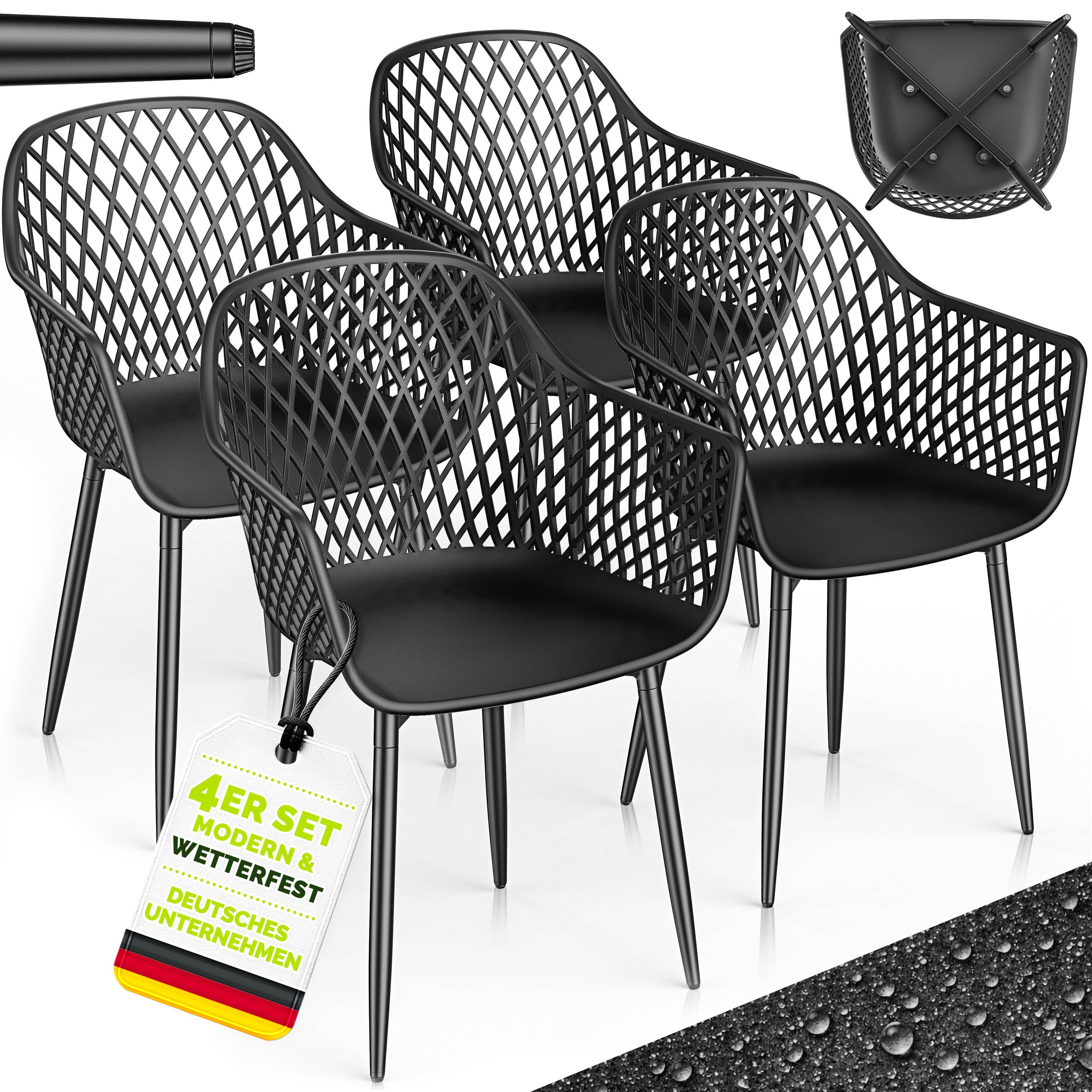 tillvex Gartenstuhl Gartenstühle Set Wetterfest mit Armlehne Outdoor Stühle bis 120kg (UV-beständig Terrassenstuhl Gartenmöbel Terrasse Balkon Outdoor Garten, 4 St), belastbar