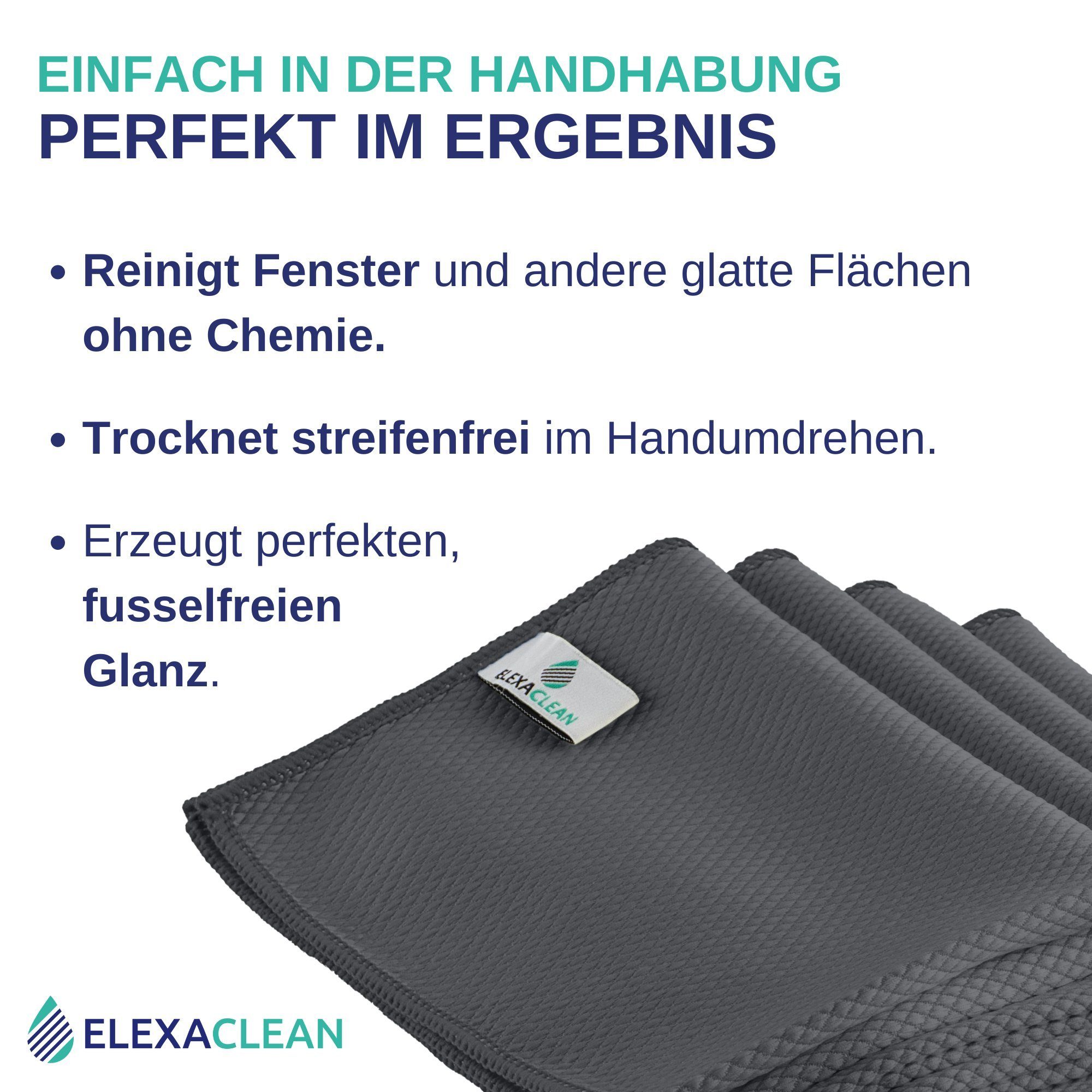 ELEXACLEAN Mikrofaser Fenstertücher Reinigungstücher (80% Polyester, 20% Polyamid (Mikrofaser), 30x40 cm, Set, 4-tlg., 40x30 cm, streifenfrei, fusselfrei, reini – Bild 3 von 5