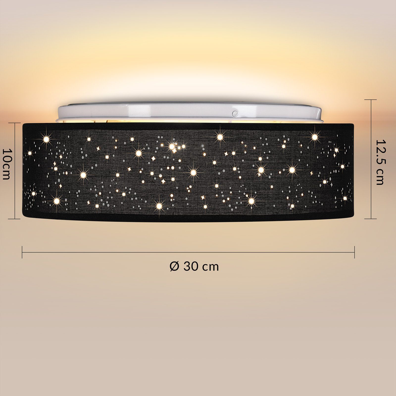 monzana Schwarz Stoffschirm Sternenhimmel cm Deckenleuchte, 1-Flammig 30 Modern nicht E27 Rund Deckenlampe, Leuchtmittel inklusive,
