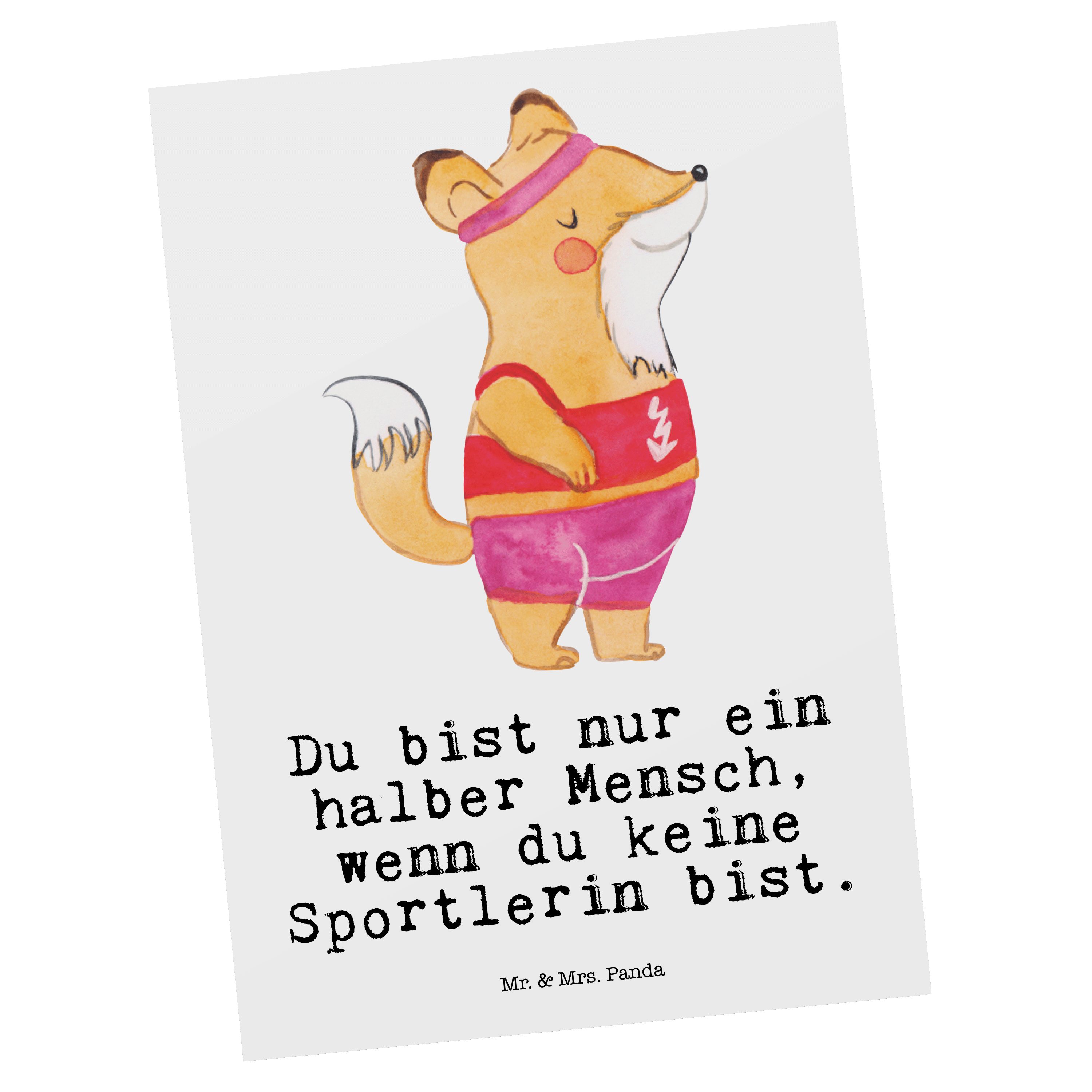 Mr. & Mrs. Panda Postkarte Sportlerin mit Herz - Weiß - Geschenk, Grußkarte, Dankeskarte, Gesche