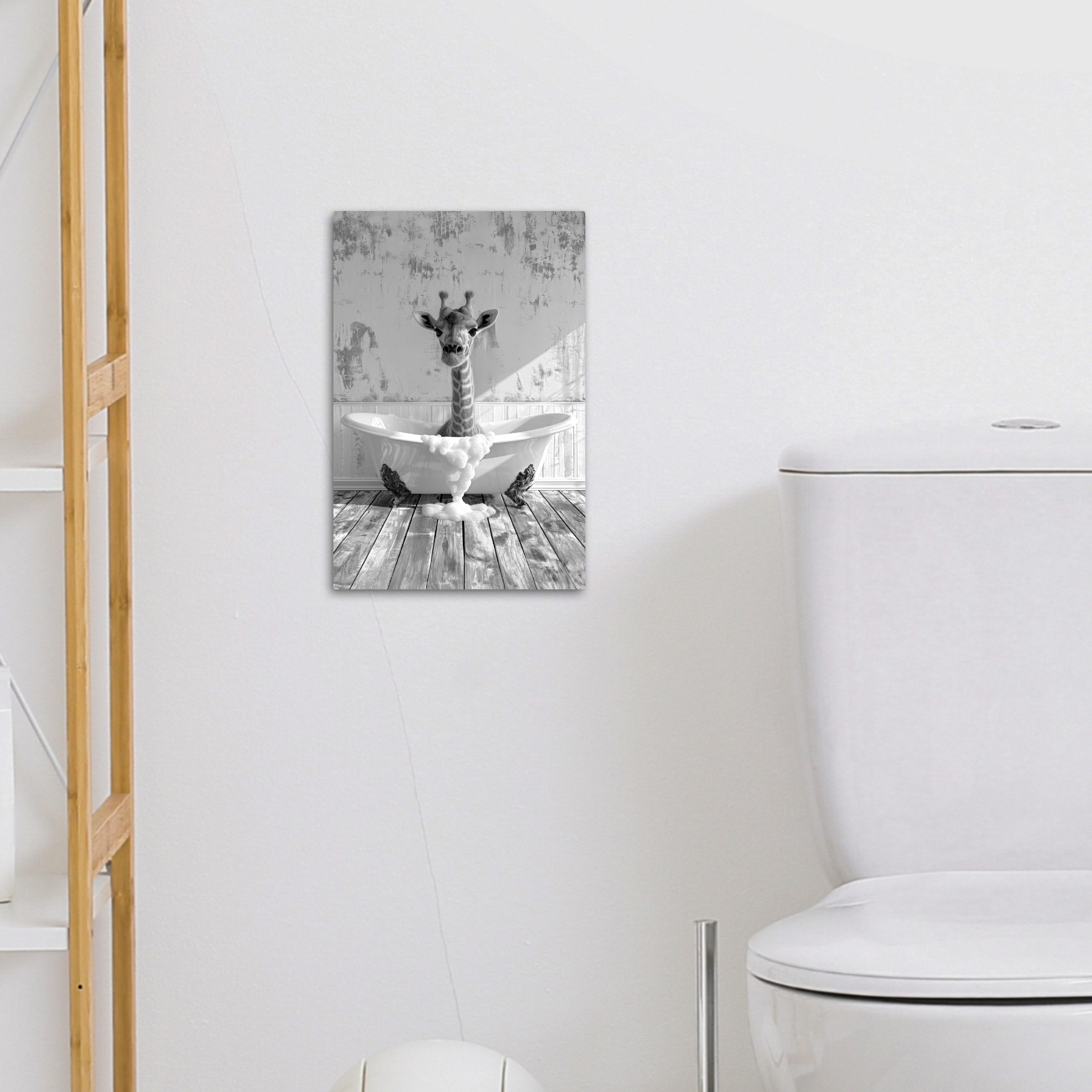 OneMillionCanvasses® Leinwandbild Giraffe - Tier - Bad - Vintage - Schwarz - Weiß, Fotodruck (1 St), Badezimmer Deko, Bilder WC, Toilette Wanddeko 20x30 cm – Bild 4 von 5