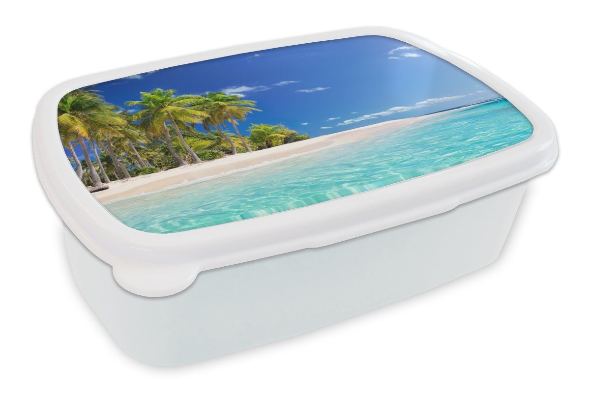 MuchoWow Lunchbox Strand - - Jungs (2-tlg), Meer Sommer, für Kinder - - Brotdose, für Brotbox Erwachsene, und Mädchen und weiß Palme Kunststoff, Sonne