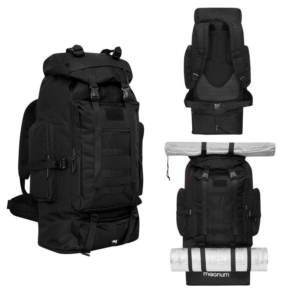 NILS CAMP Trekkingrucksack Militärrucksack Reiserucksack Outdoorrucksack (Spar-Set, 1-tlg., 75-90 x 41 x 30 cm), 100 l, 5 Fronttaschen, MOLLE-Panel, verkürzbar