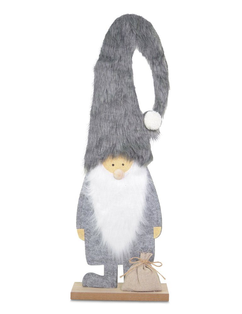 RIFFELMACHER & WEINBERGER Christbaumschmuck Holz Wichtel Dekofigur 'Santa' mit Sack 46 cm Grau