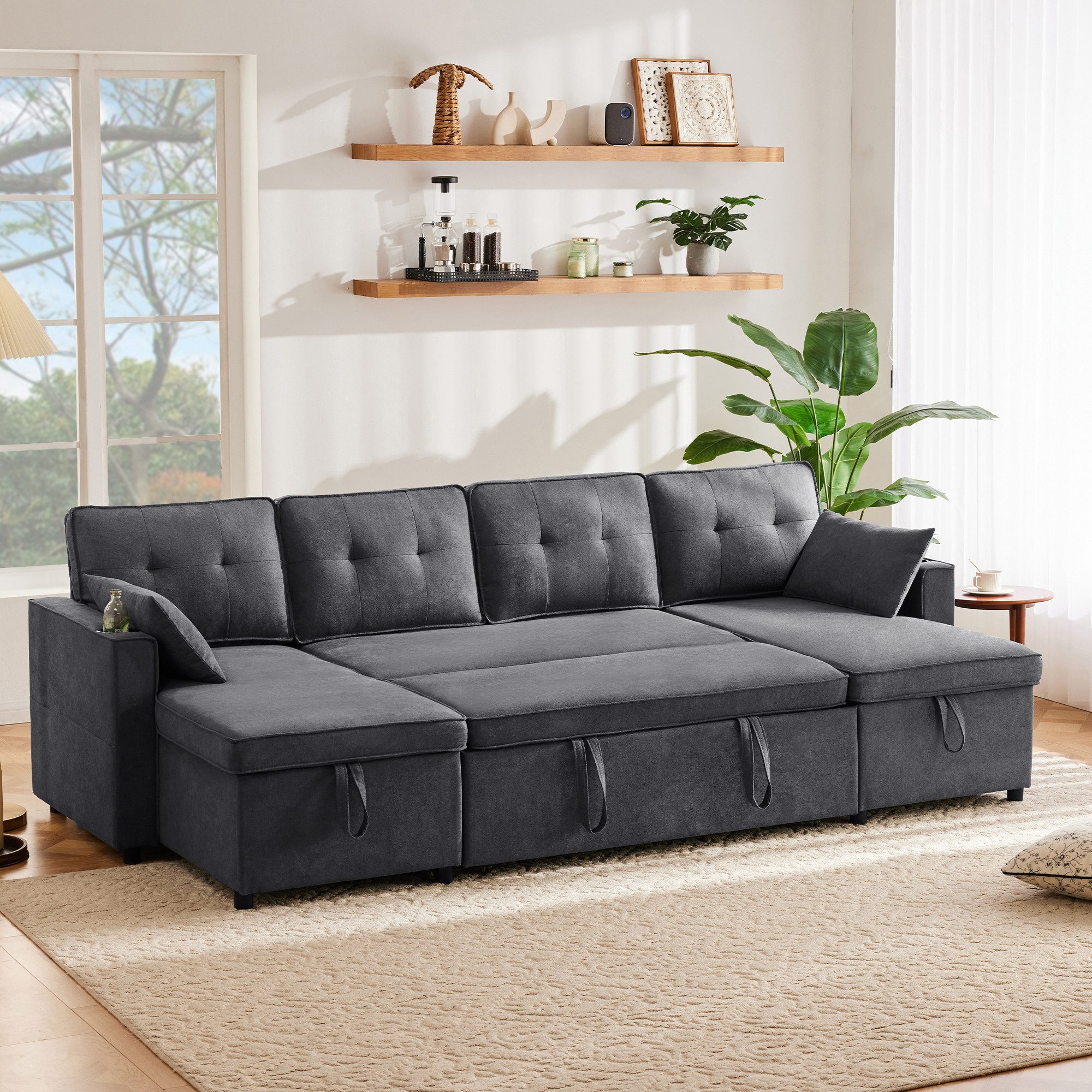 Merax Schlafsofa U-förmiges Sektionssofa aus Baumwoll- & Leinenstoff, 1 Tei günstig online kaufen