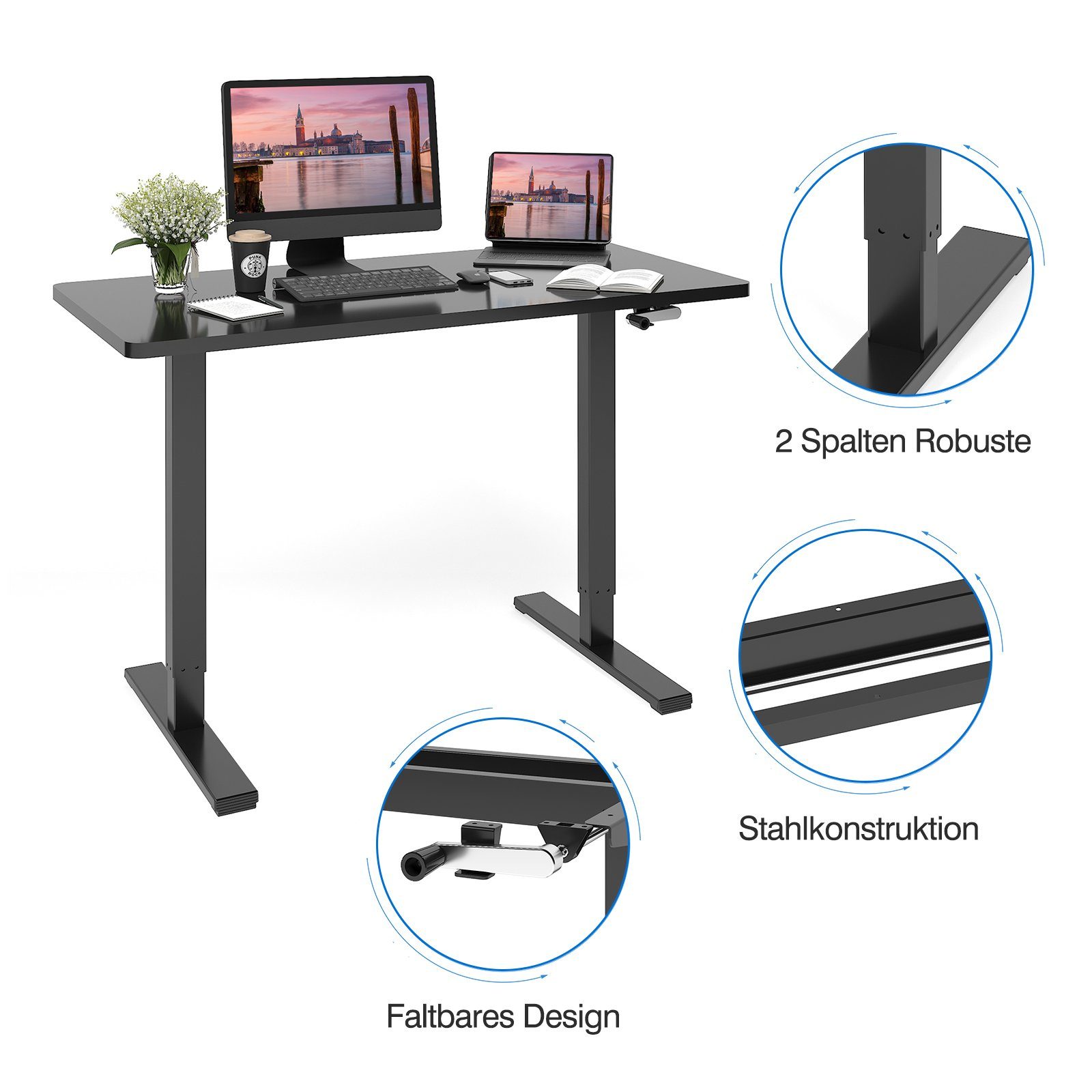 mit Handkurbelsteuerung Schwarz FLEXISPOT Höhenverstellbarer Schreibtisch Schreibtisch H1,